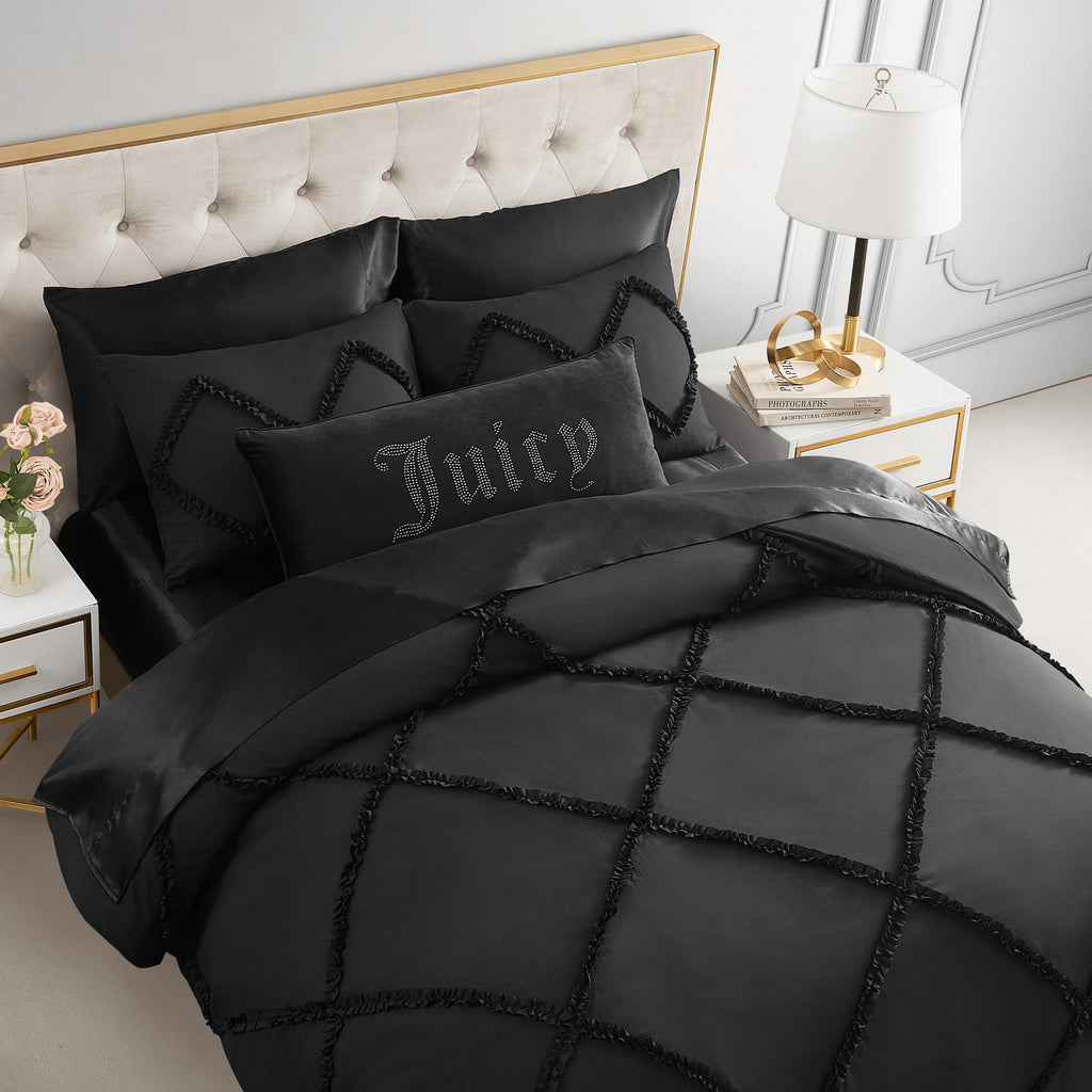 Juicy Couture Diamond Queen Comforter Set - Ruffle 3-Piece Machine Washable Reversible Bedding Comforter Set