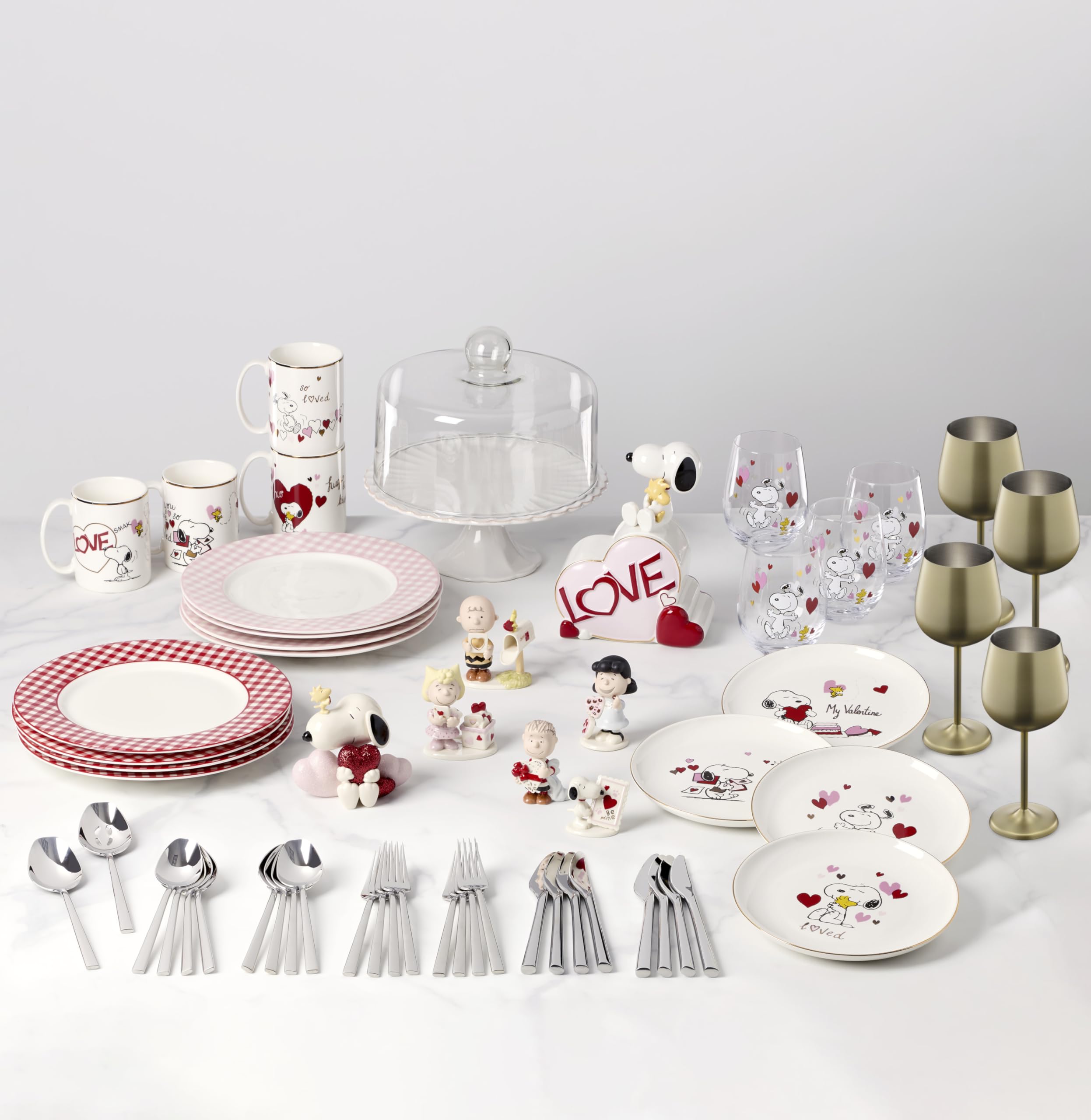 Pink Gingham Dinner Plates, Set of 4