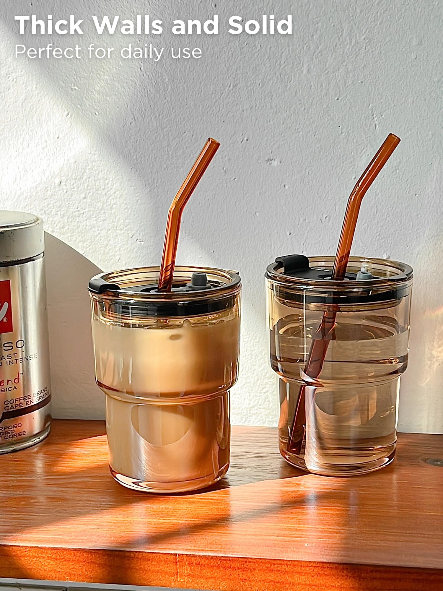 Glass Tumbler with Straw and Lid, Reusable Iced Coffee Cup Tumbler, Cute Glass Cups 13oz
