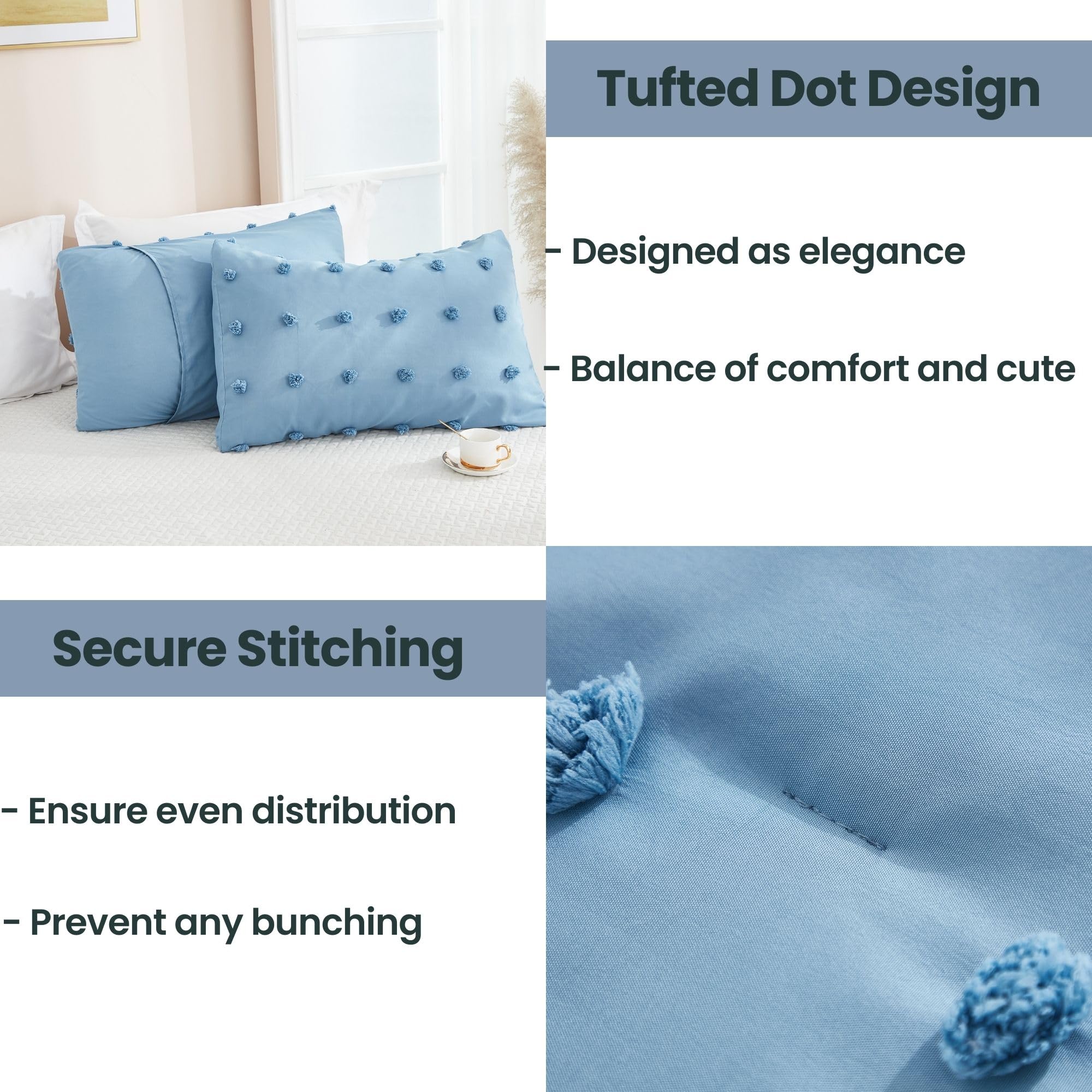 Comforter Set, 2 Pieces- Soft Cotton Lightweight Comforter with 1 Pillowcase, Chenille Dots All Season Down Alternative Comforter Set for Bedding