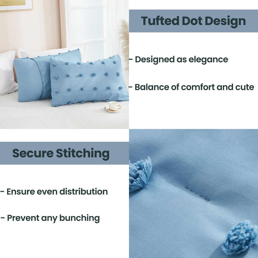 Comforter Set, 2 Pieces- Soft Cotton Lightweight Comforter with 1 Pillowcase, Chenille Dots All Season Down Alternative Comforter Set for Bedding