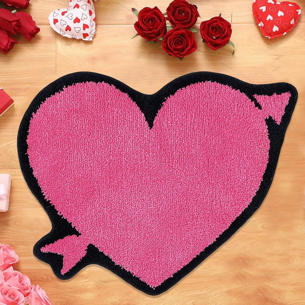 Pink Heart Shape Bathroom Mat - Soft and Absorbent Bath Mat, Non Slip Washable Bath Rug for Shower Bedroom Kitchen Living Room Decor