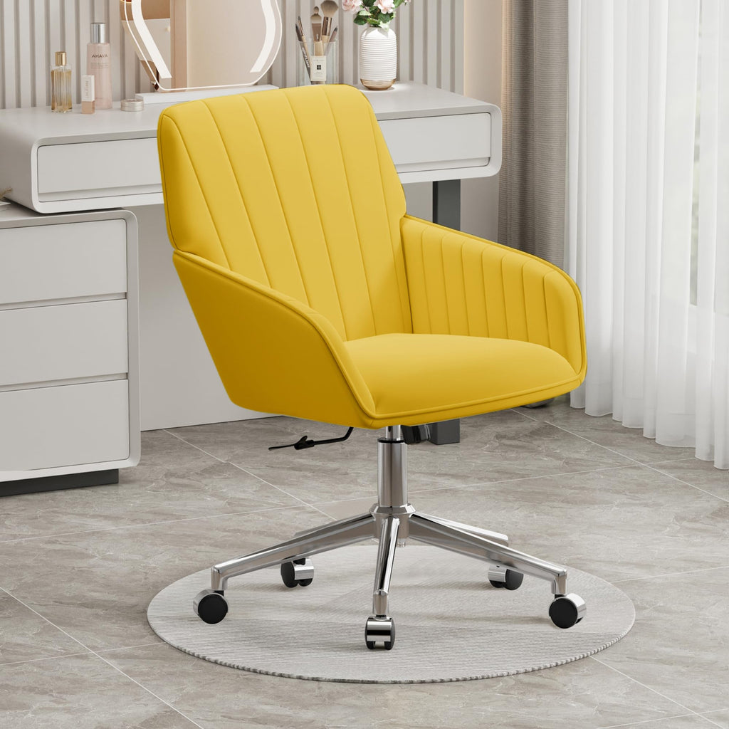 Velvet Modern Cute Chair with Back, Height Adjustable Upholstered Vanity Chair with Swivel Wheels