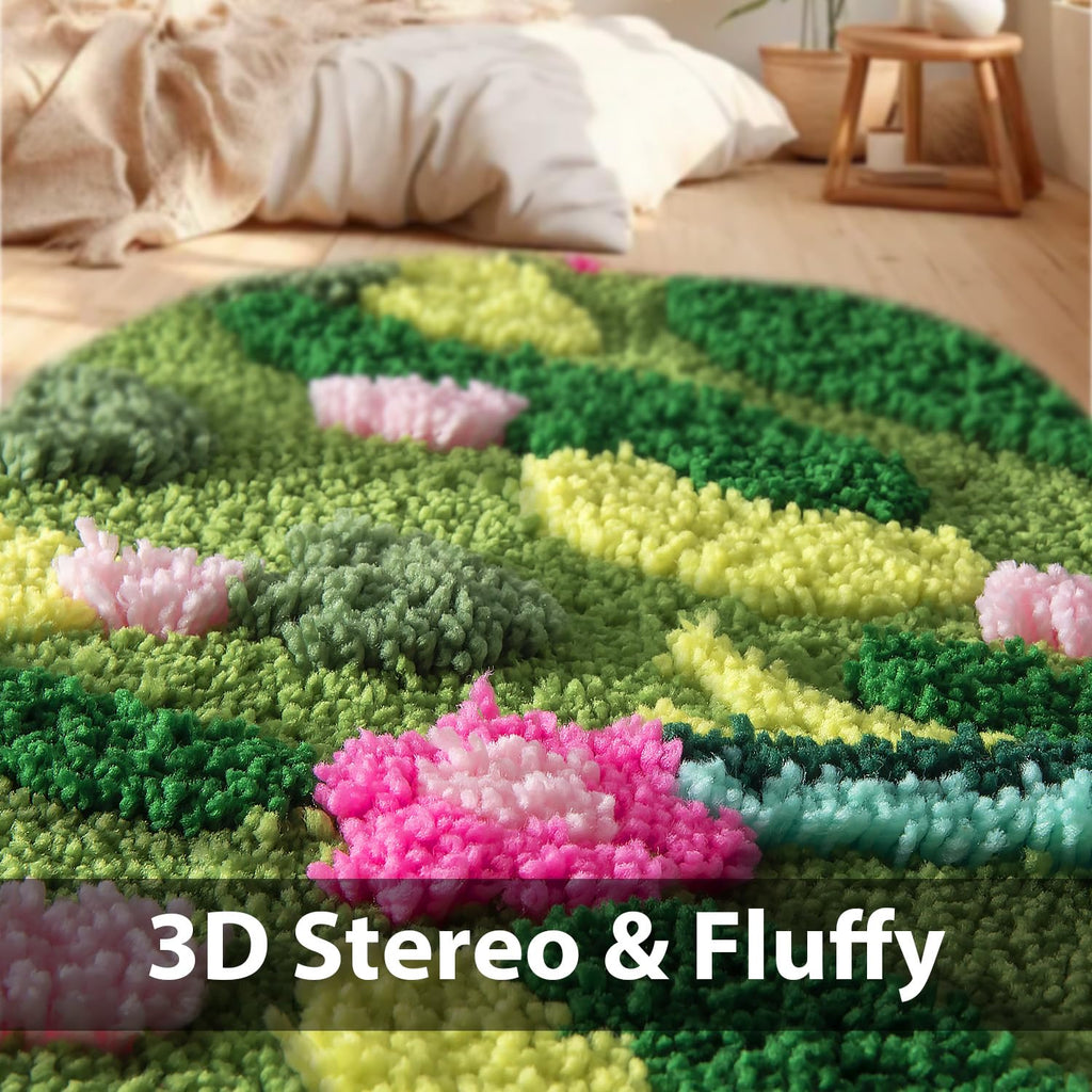 Green Moss Bathroom Rugs Bath Mat Non Slip, Ultra Soft Absorbent Aesthetic Decor Shaggy Tufted Flower Long Bath Rugs