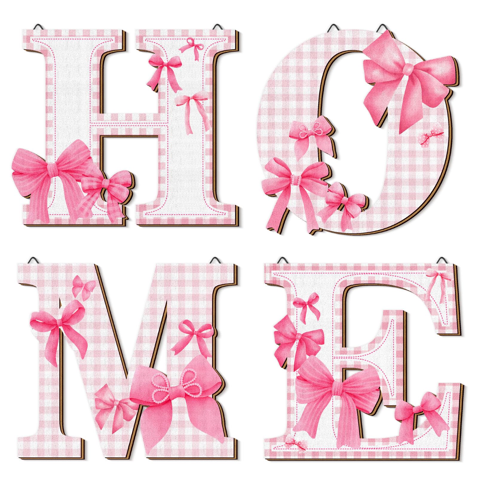 Pink Bow Home Sign Coquette Pink Bow Wall Decor 4 Pcs