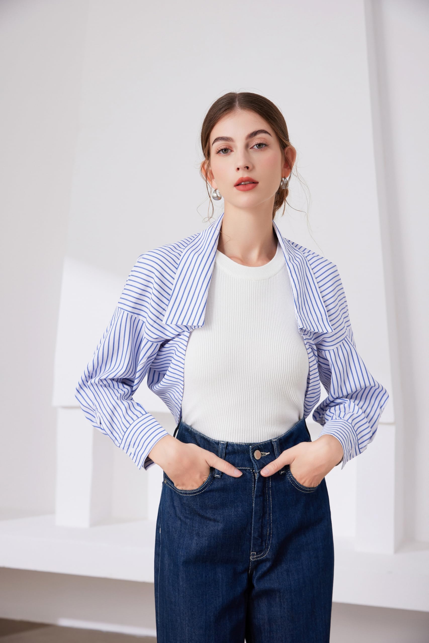 Fake Collar Long Sleeves Detachable Blouse False Collar Half Shirt Blouse Collar