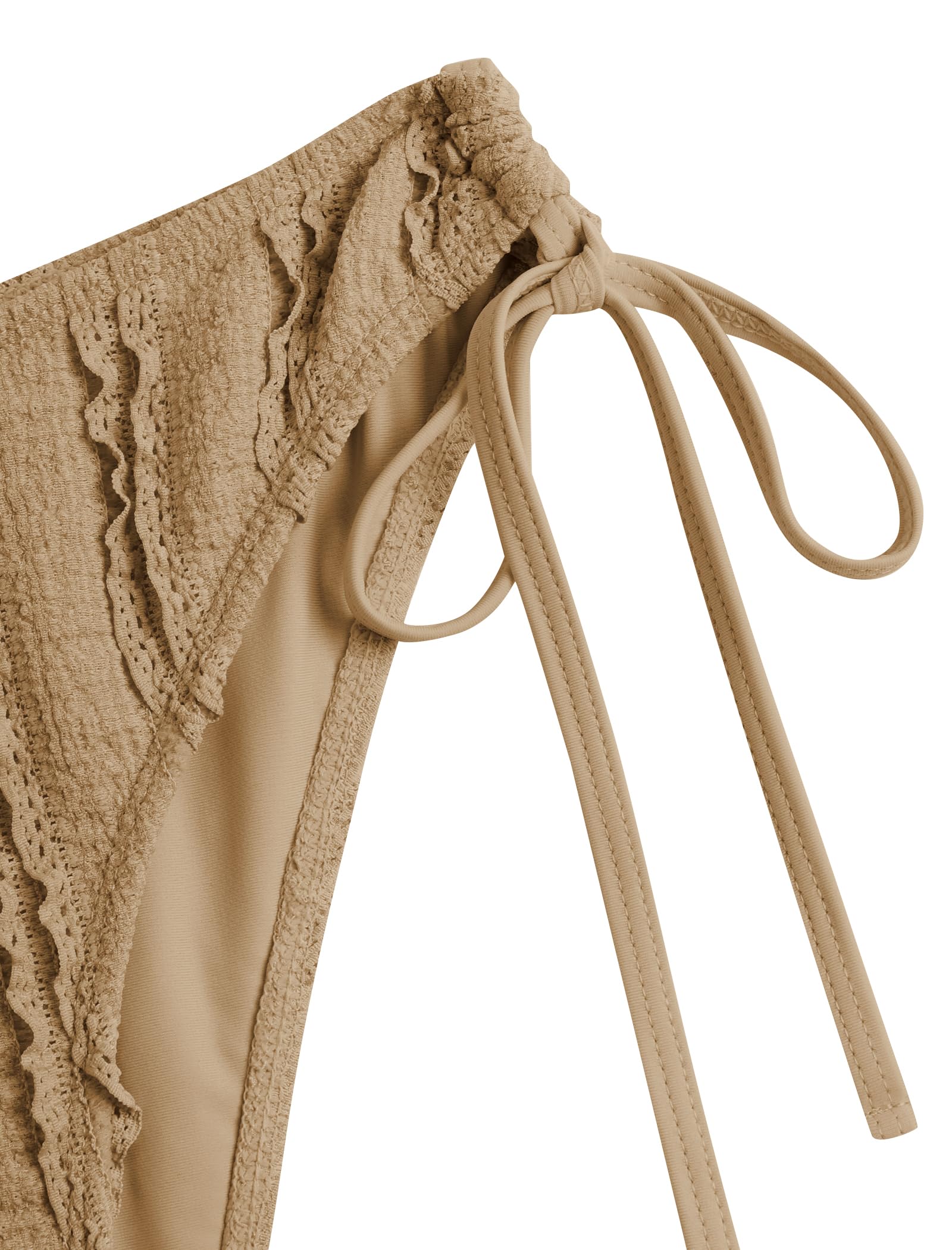 Tankini Swimsuits for Women Smocked Ruffles Tie Front Bowknot Textured High Cut Tanga Tankini Set