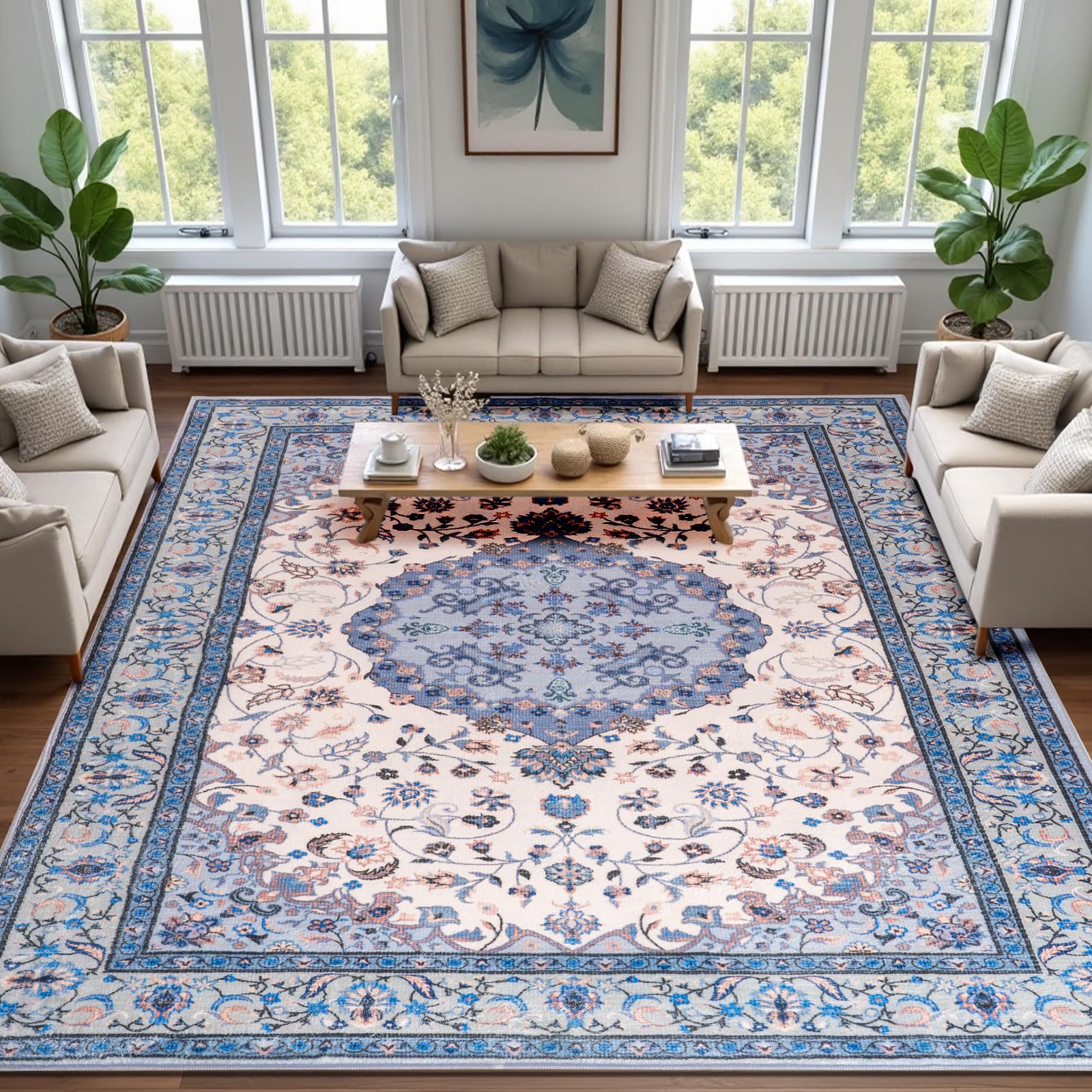 Washable Area Rugs Door Mat Entryway Vintage Floral Non-Slip Low Pile Entrance Thin Rug Carpet for Kitchen Bathroom Living Room Pink