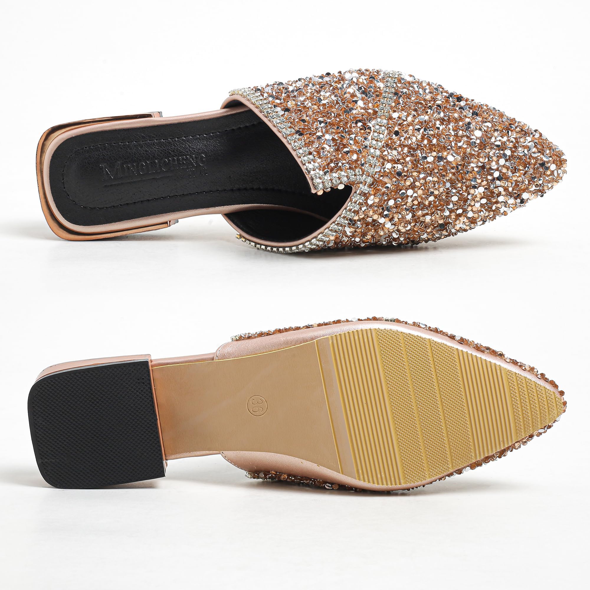 Mules for Women Flats Comfortable Soft Memory Foam Insole Pointed Rivet Mule Shoes