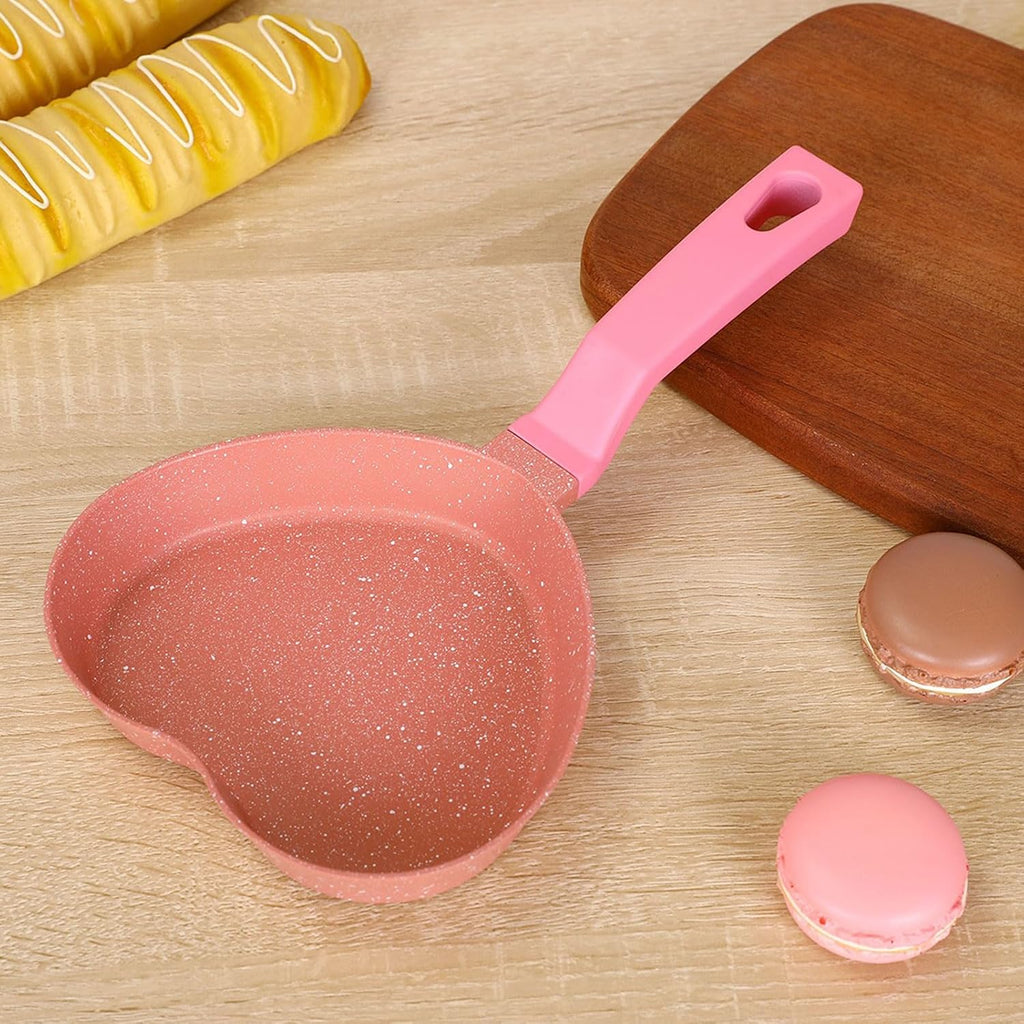 Pink Mini Nonstick Small Frying Pan with Unique Heart-shaped with Granite Coating, Multi-functional Frying Pan for Cooking