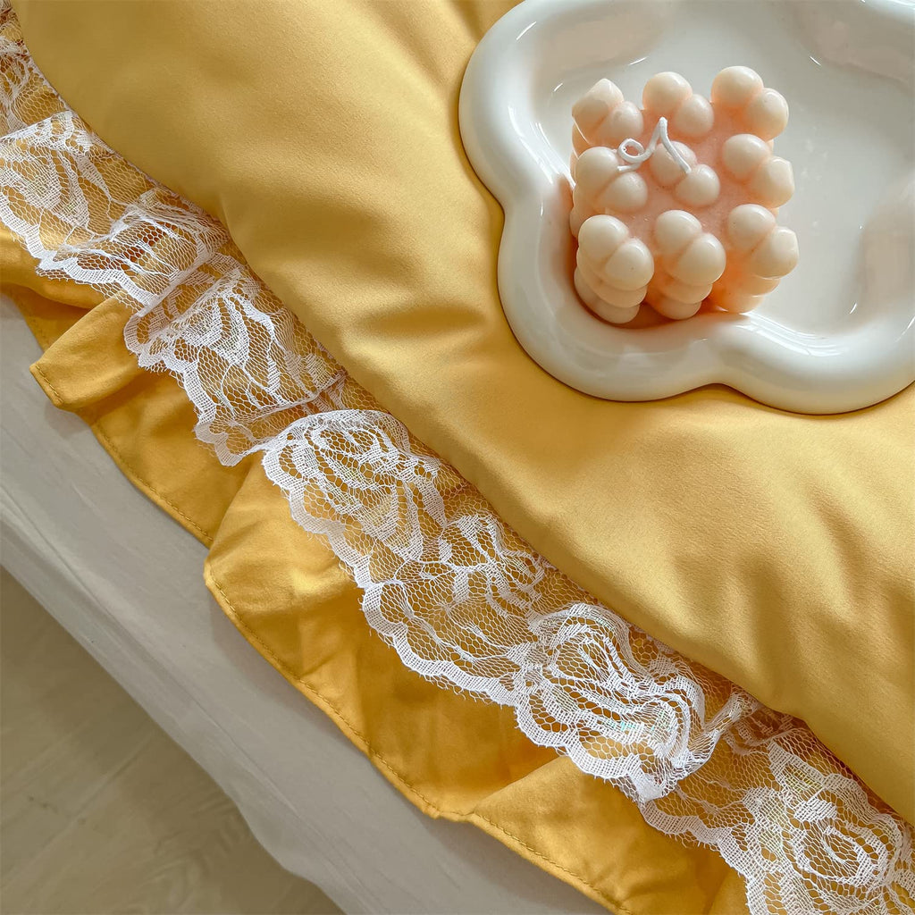 Chic Ruffle Lace Polyester Duvet Cover Set - Bedding-2 Piece Twin Duvet Cover with Zipper Closure - Ultra Soft and Light Weight