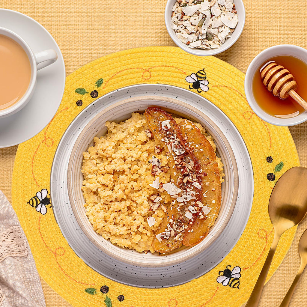 Whaline 4Pcs Round Placemats Pink Bow Embroidered Place Mats Coquette Bow Dinner Table Mats for Home Wedding Baby Shower Birthday Party Decor