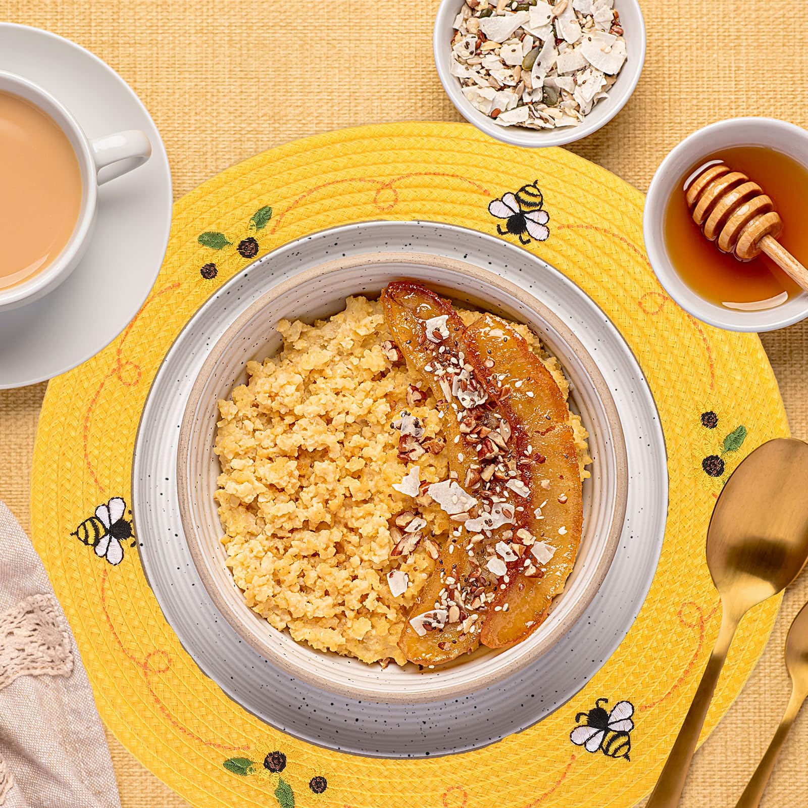 Whaline 4Pcs Round Placemats Pink Bow Embroidered Place Mats Coquette Bow Dinner Table Mats for Home Wedding Baby Shower Birthday Party Decor