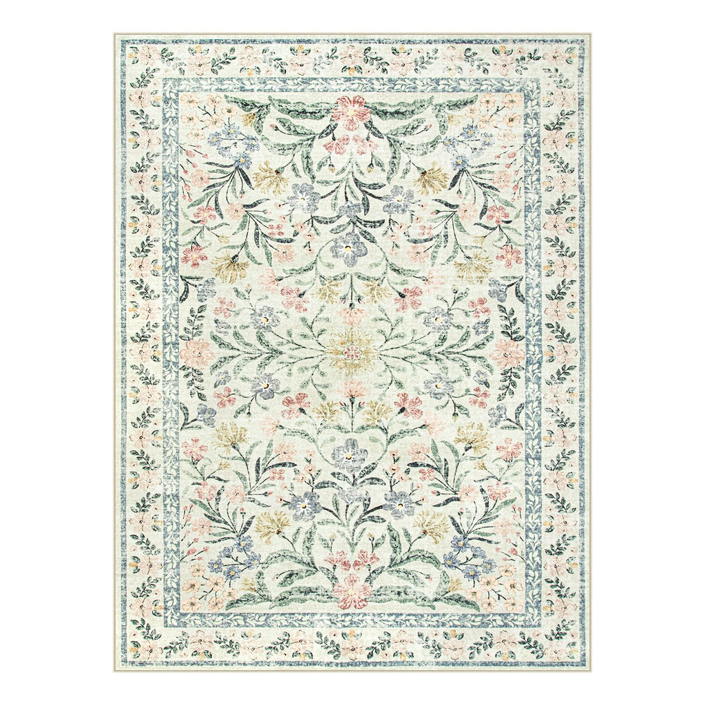 Machine Washable Boho Soft Floral Carpet Non Slip, Indoor Ultra-Thin Floor Carpet for Kid Room Living Room Dorm