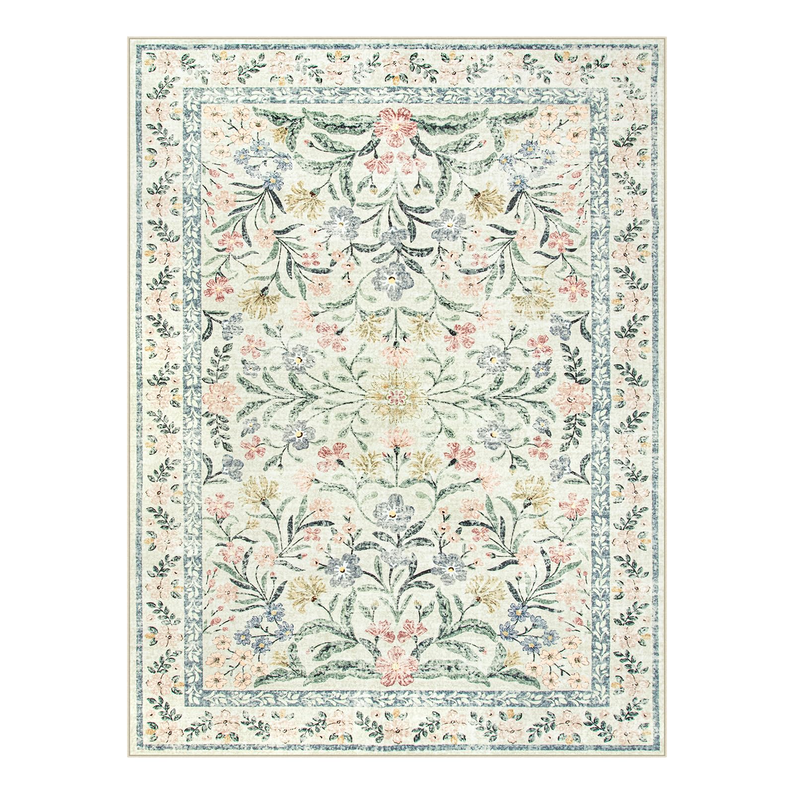 Machine Washable Boho Soft Floral Carpet Non Slip, Indoor Ultra-Thin Floor Carpet for Kid Room Living Room Dorm