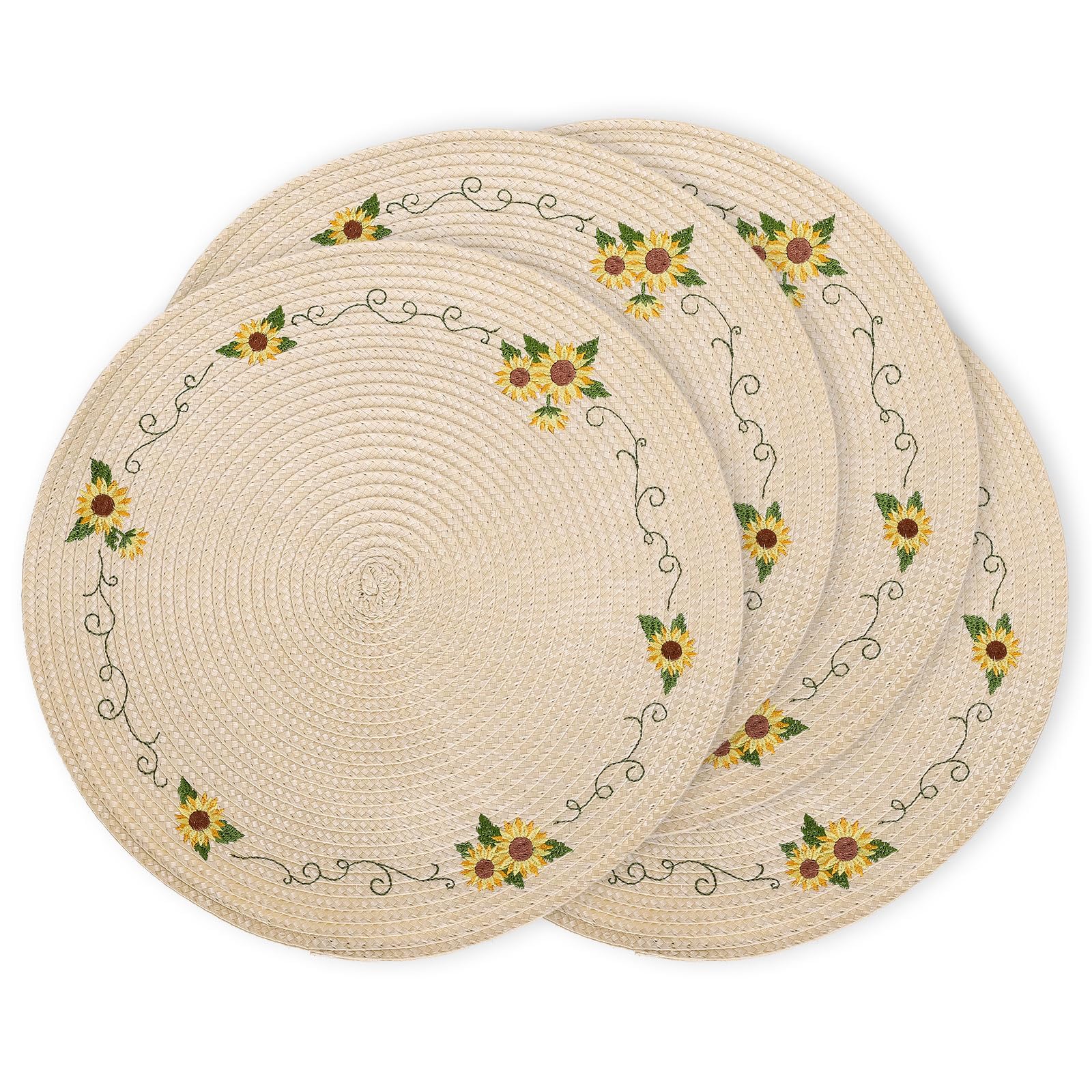 Whaline 4Pcs Round Placemats Pink Bow Embroidered Place Mats Coquette Bow Dinner Table Mats for Home Wedding Baby Shower Birthday Party Decor