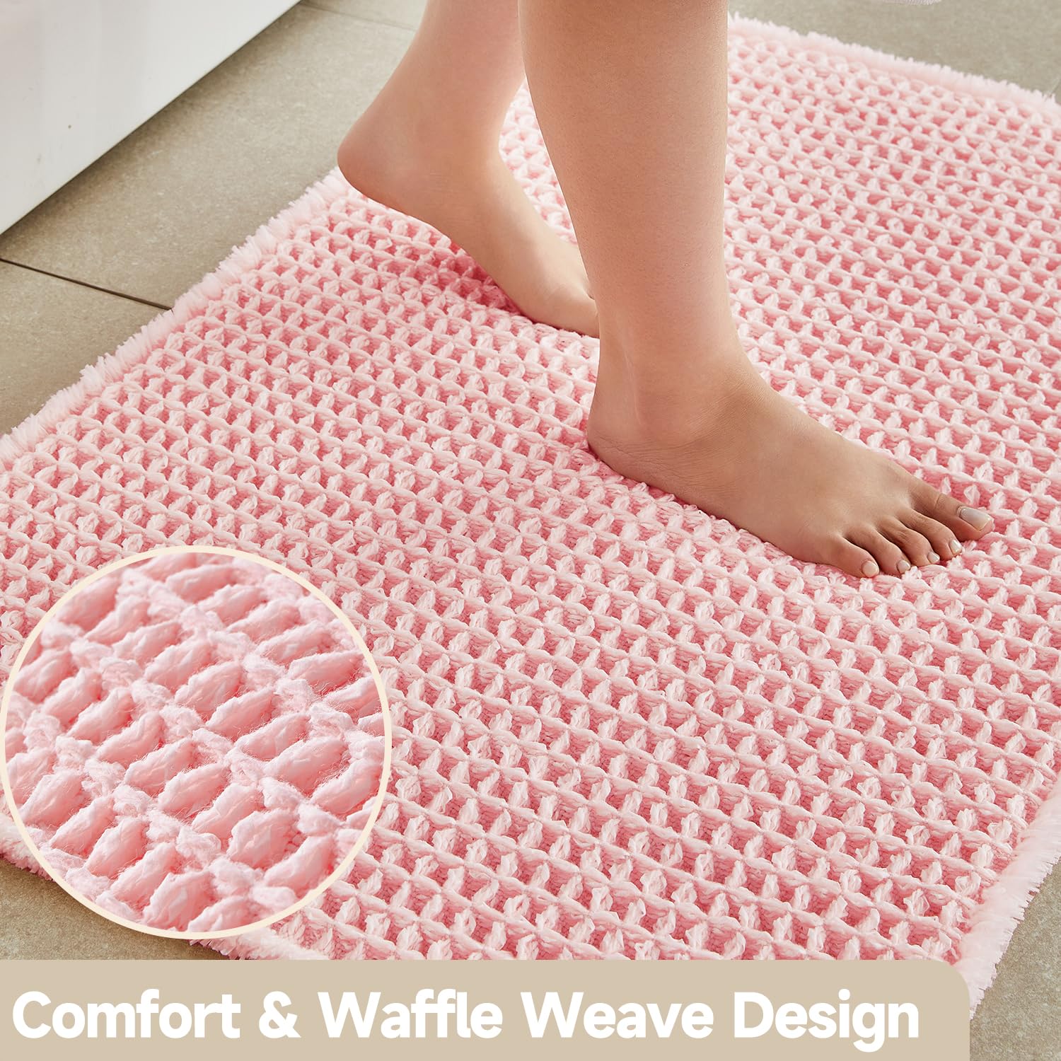 Waffle Bath Mat Non Slip Washable Quick Dry Cute Bath Mat