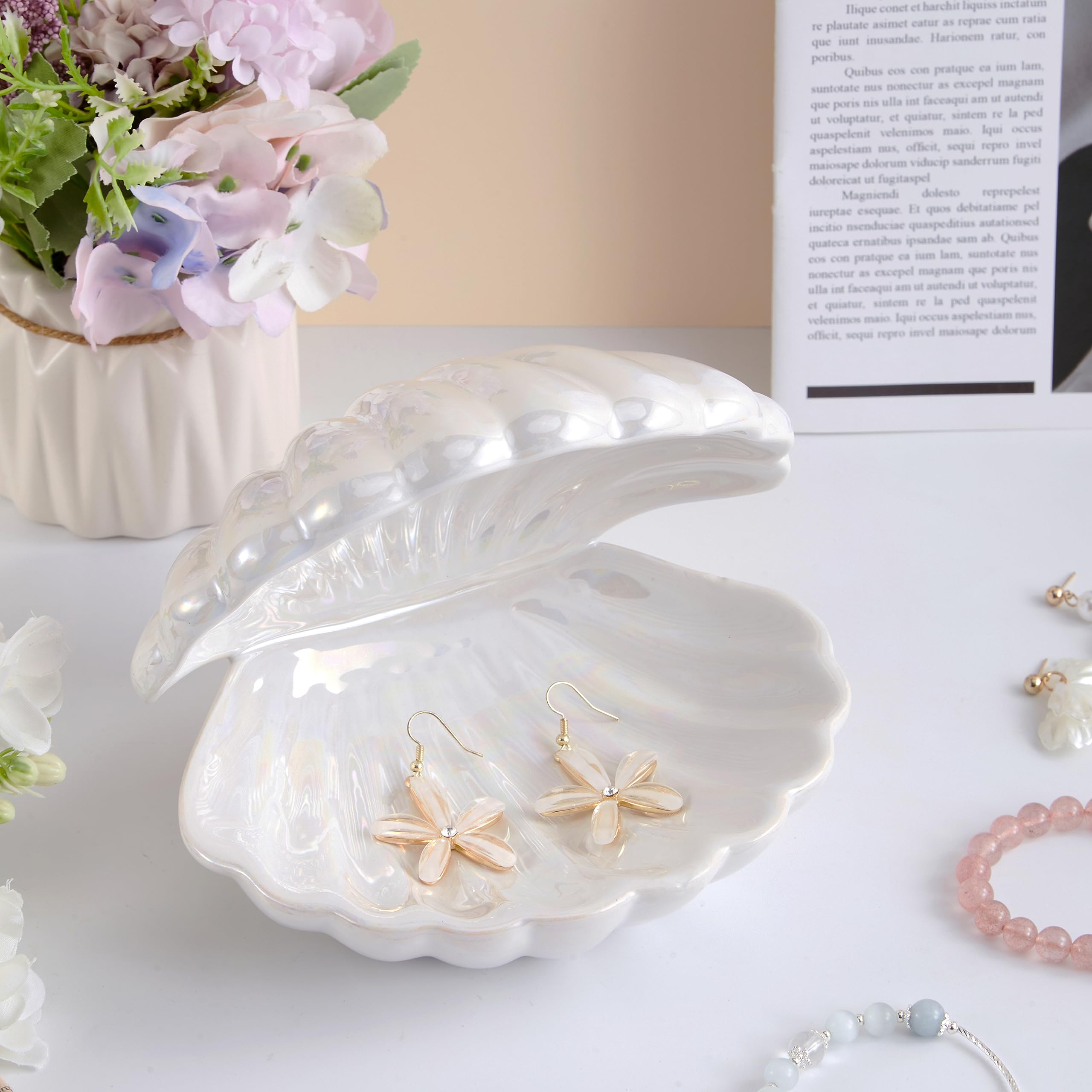 Ceramic Clamshell Jewelry Dish â€?Trinket Tray & Ring Holder