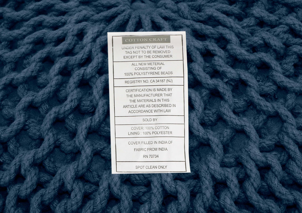 Hand-Knitted Cotton Round Pouf â€?Braid Cord Ottoman, Footrest, and Accent Seat for Living Room, Nursery, Kids Room, or Dorm Décor â€?20x14