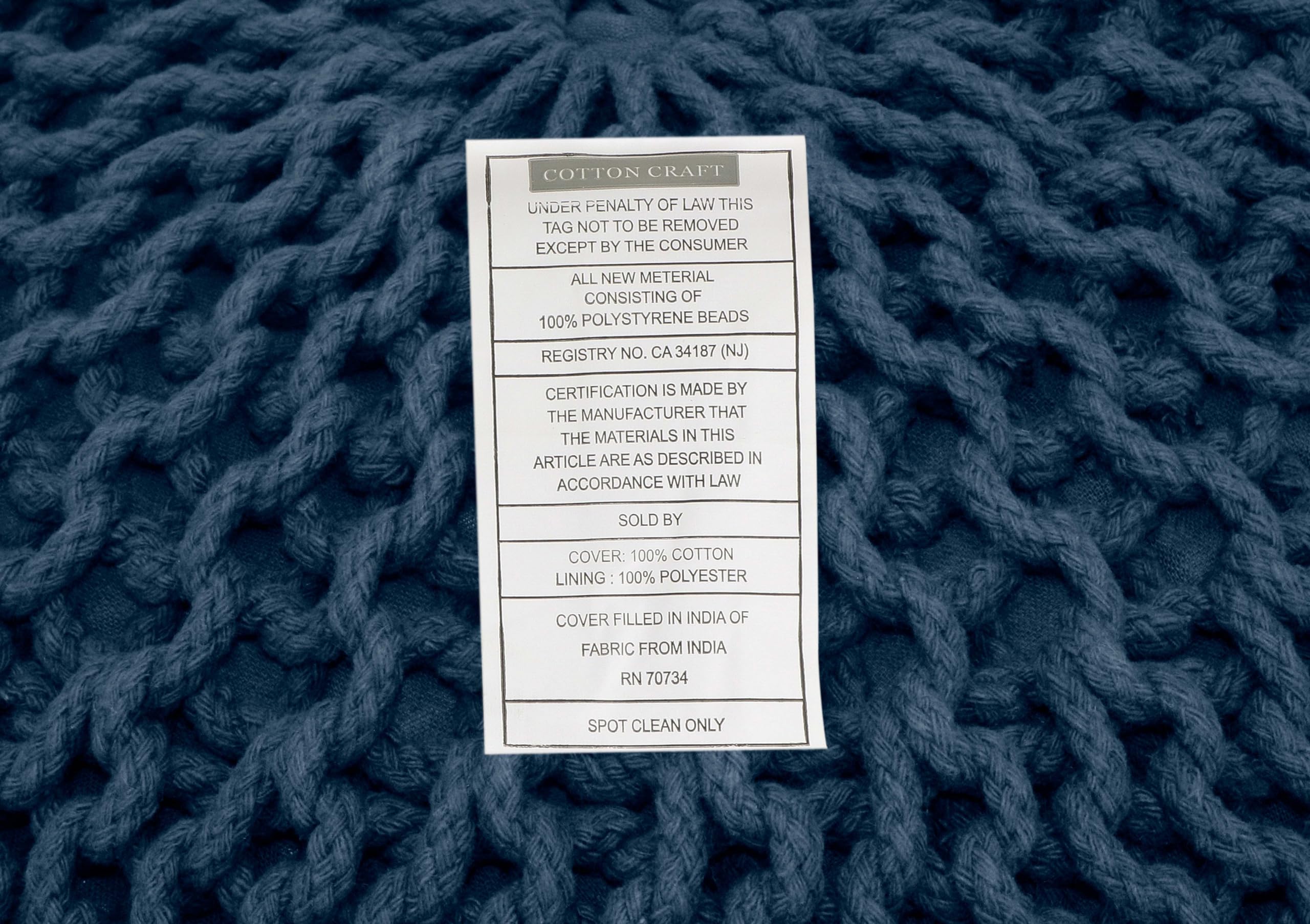 Hand-Knitted Cotton Round Pouf â€?Braid Cord Ottoman, Footrest, and Accent Seat for Living Room, Nursery, Kids Room, or Dorm Décor â€?20x14