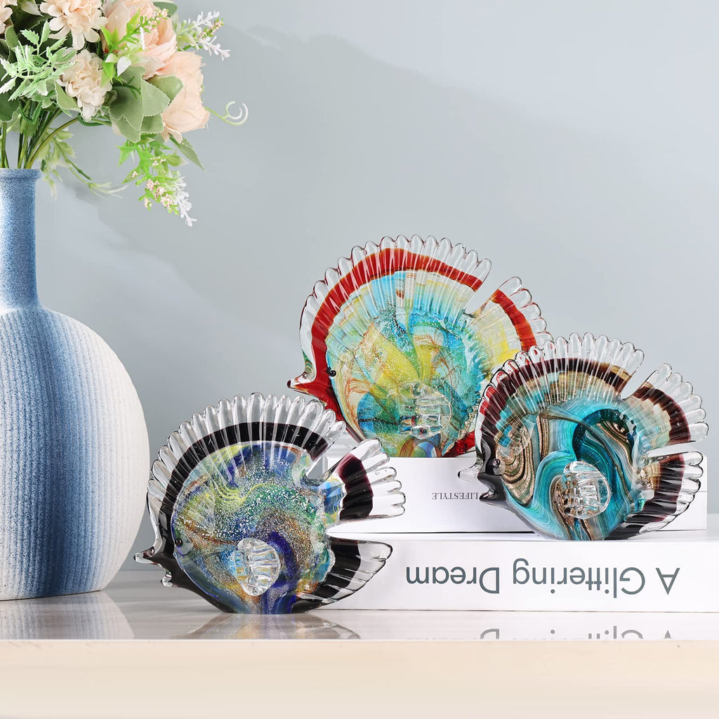 Hand Blown Glass Conch - Coastal Home Decor Conch Corners, Glass Art Conch Sculptures, Office Decor Blown Glass Art, Living Room Table Centerpieces, Bathroom Shelf Tops And Cabinet Decor