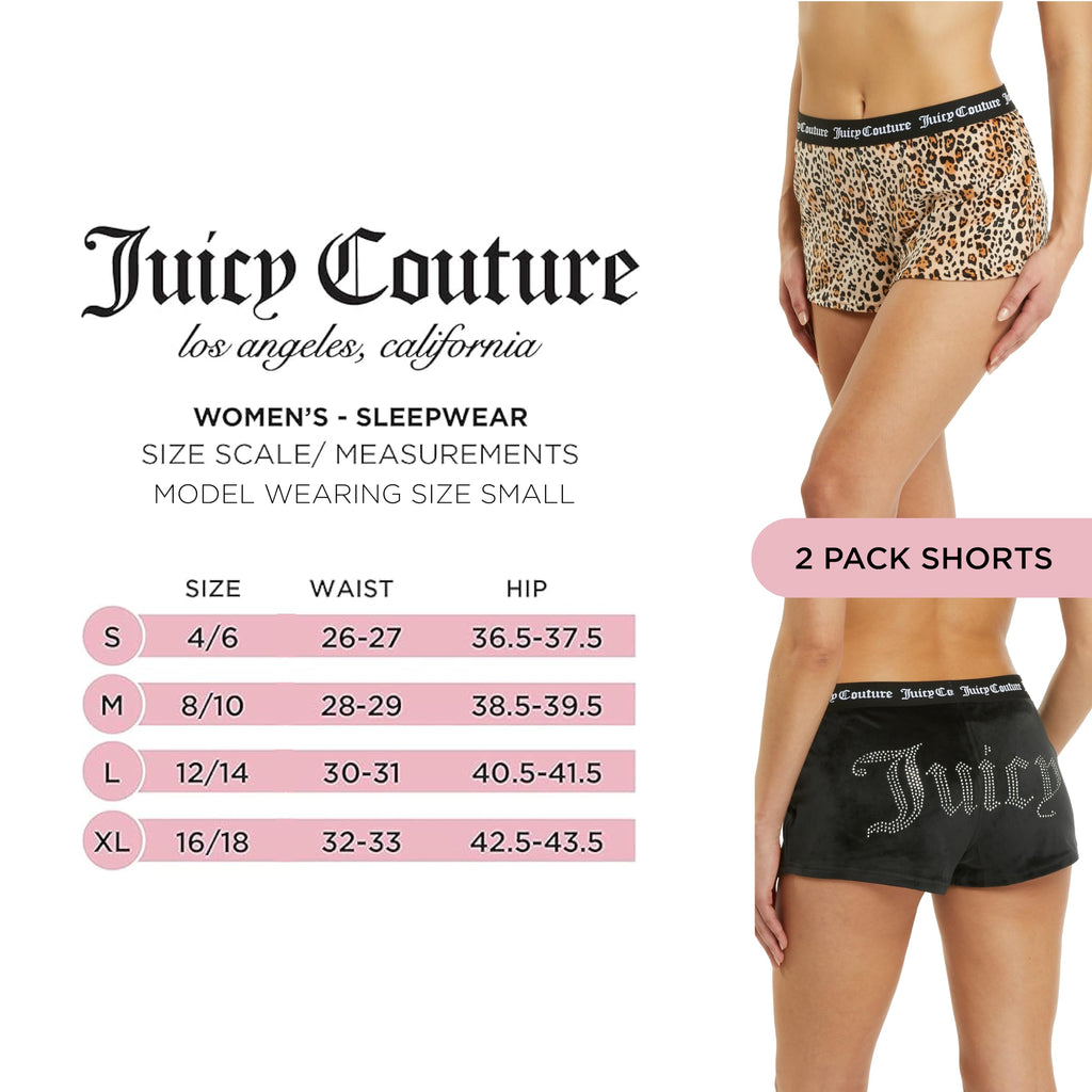Juicy Couture Velvet Fleece Shorts 2 Piece Designer Pajama Set for Women, 2-Pack Sleep and Lounge Shorts