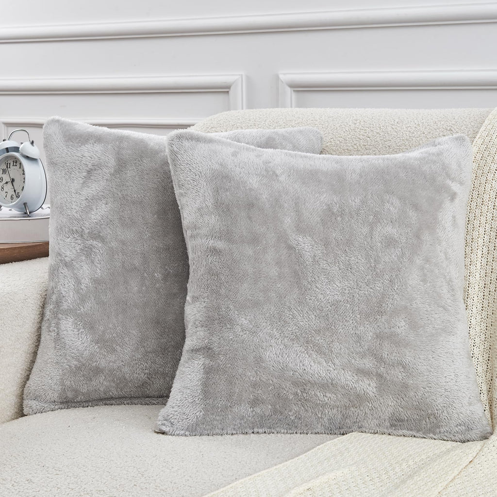 Faux Fur Pillow Cases Set of 2, Luxury Ultra Soft Fuzzy Pillowcases, Fluffy Plush Velvet Pillow Covers with Zipper, Cozy Warmth and No Shedding
