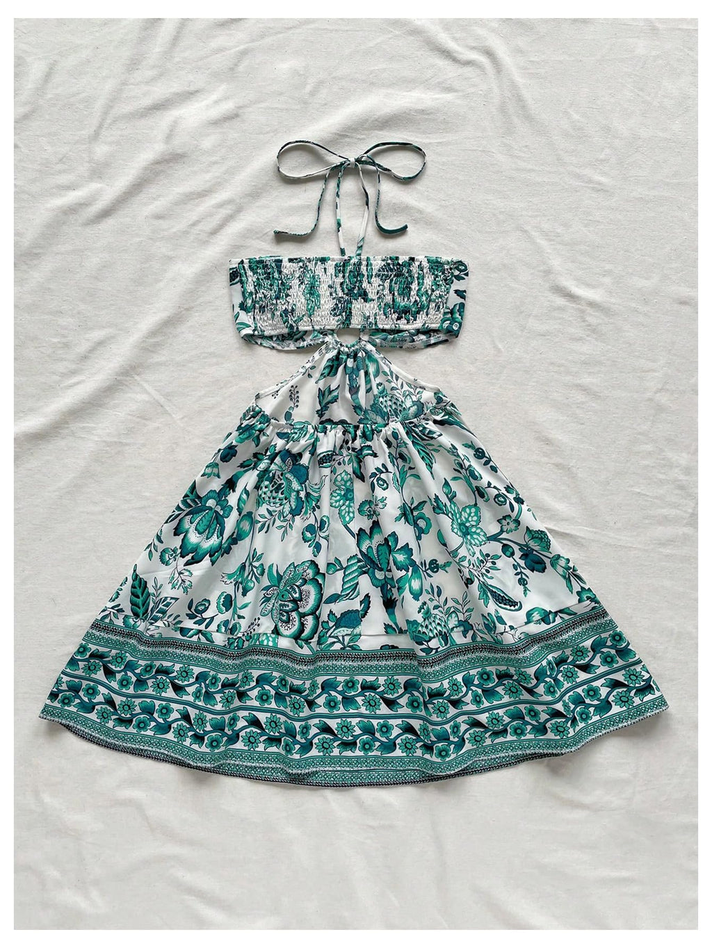 Women's Floral Halter Neck Vacation Dress Sleeveless Cut Out Boho Cami Dress