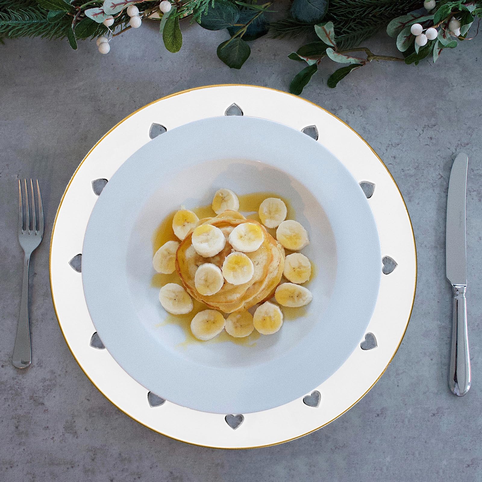 Round 13" Pink Charger Plates, Heart Hollow Chargers for Dinner Plates with Golden Border