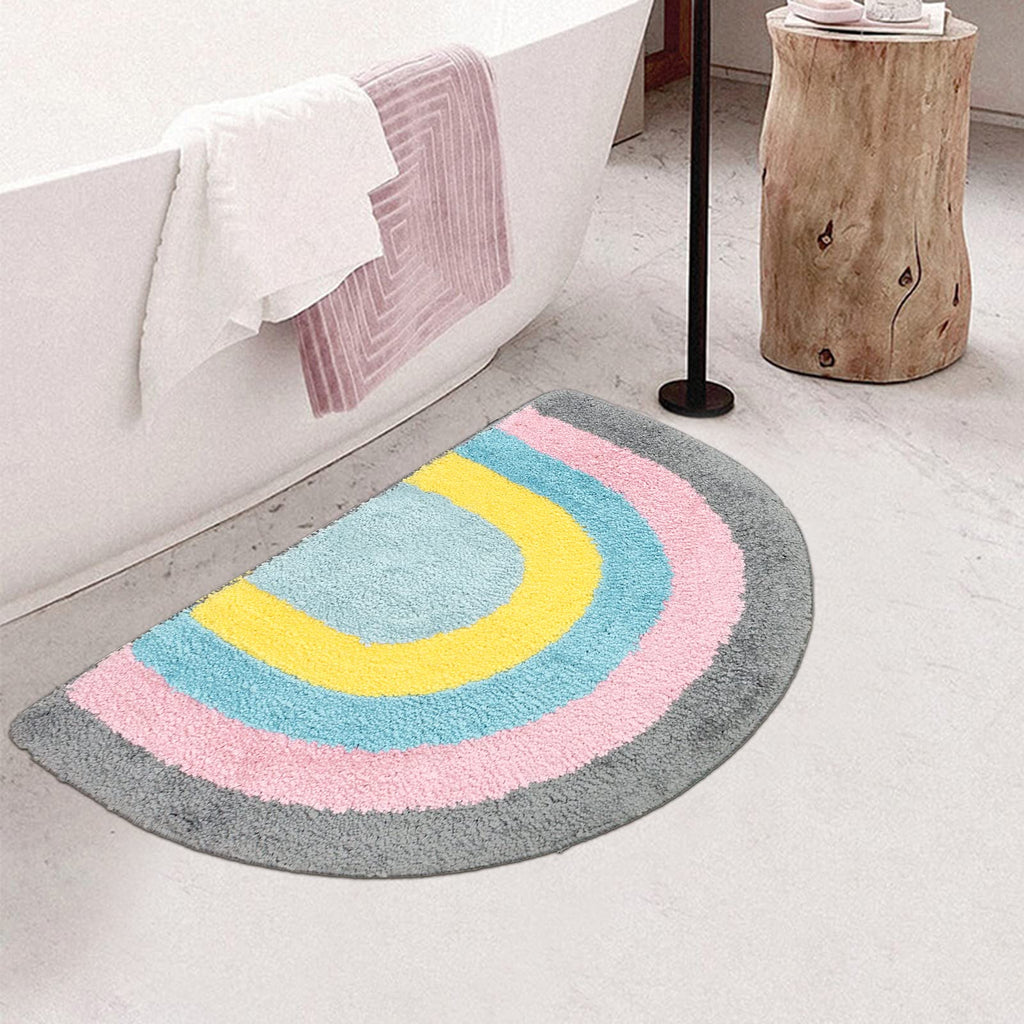 Rainbow Bathroom Rug Half Circle Bath Area Rug Doormat Rainbow Bath Mat Small Kids Room Throw Rug Water Absorbent Quick Dry 17.7"x27.6"