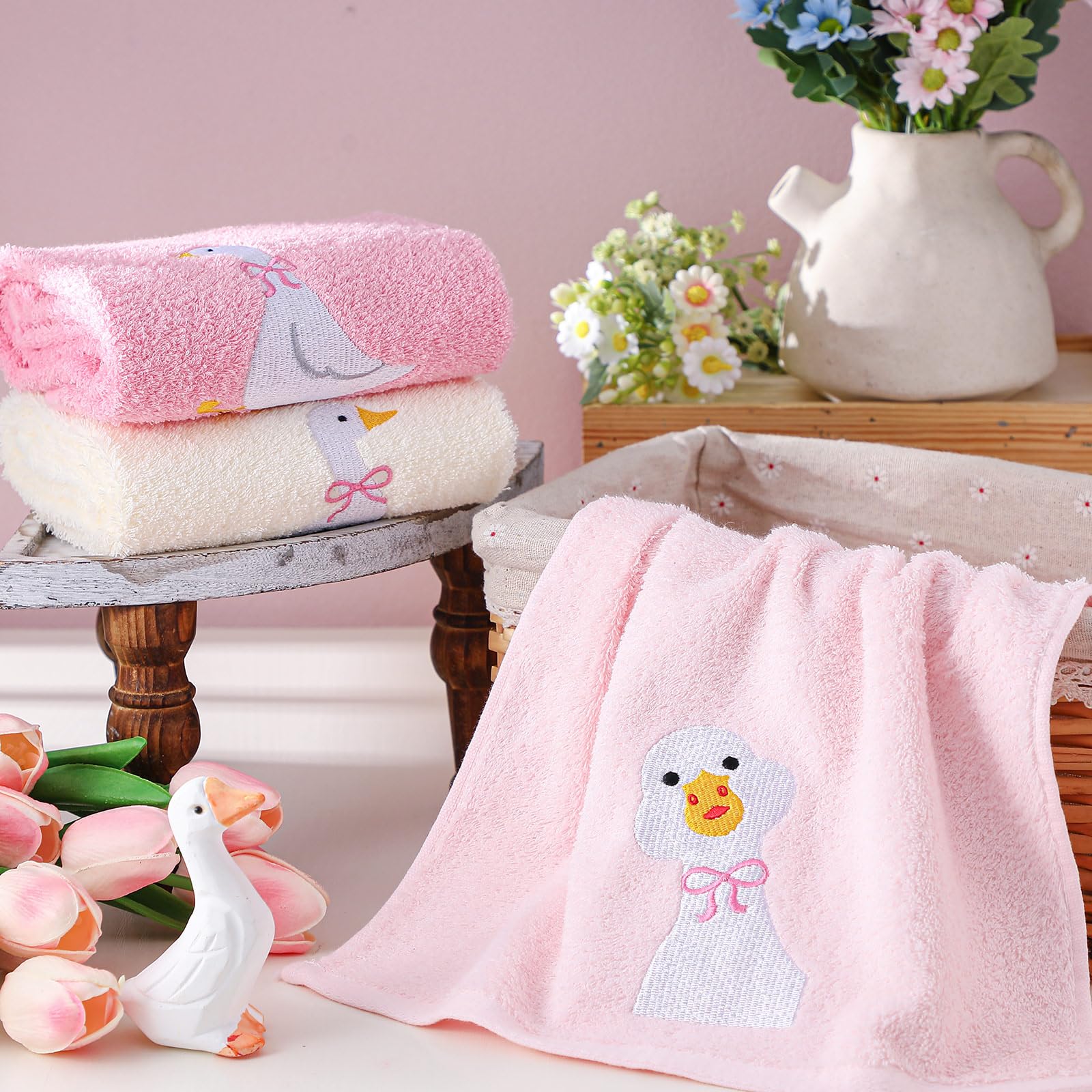 Hand Towels Embroidered Decorative Towel 100% Cotton Soft Absorbent Kitchen Facecloth Preppy Bathroom Decor 13.7 x 29.5''