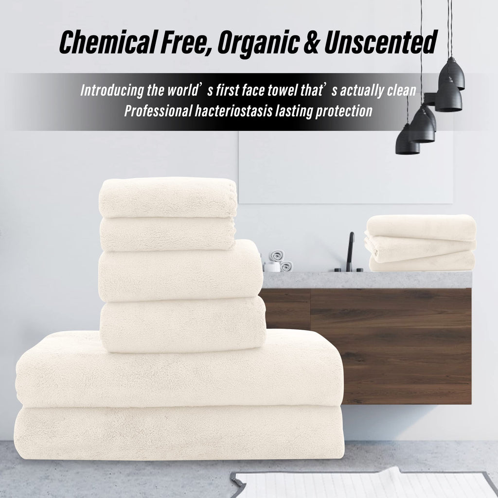 Ultra Soft Towel Set - Quick Drying - 2 Bath Towels 2 Hand Towels 2 Washcloths - Microfiber Coral Velvet Highly Absorbent Towel (6 Pcs)