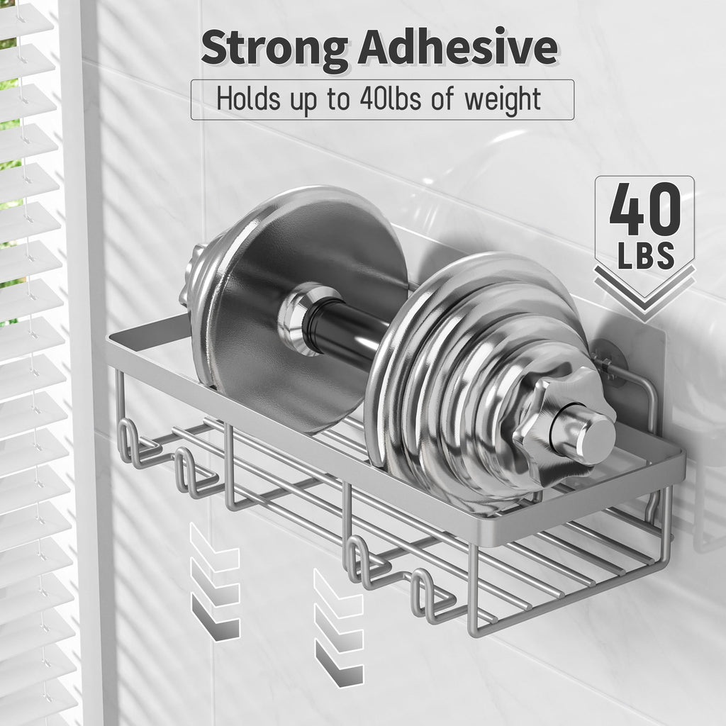 Shower Caddy Organizer Rack Shelf for Inside Shower, Adhesive Bathroom Wall Storage Basket Rustproof Stainless Steel