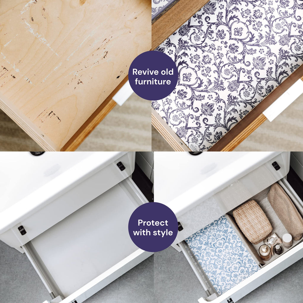 Scented Drawer Liners - Non-Adhesive Paper Sheets for Closet Shelves, Cabinet, Home Essentials & Dresser - 14 x 19.5 Inch Royal Damask Print Drawer Liner - Coquette Room Decor