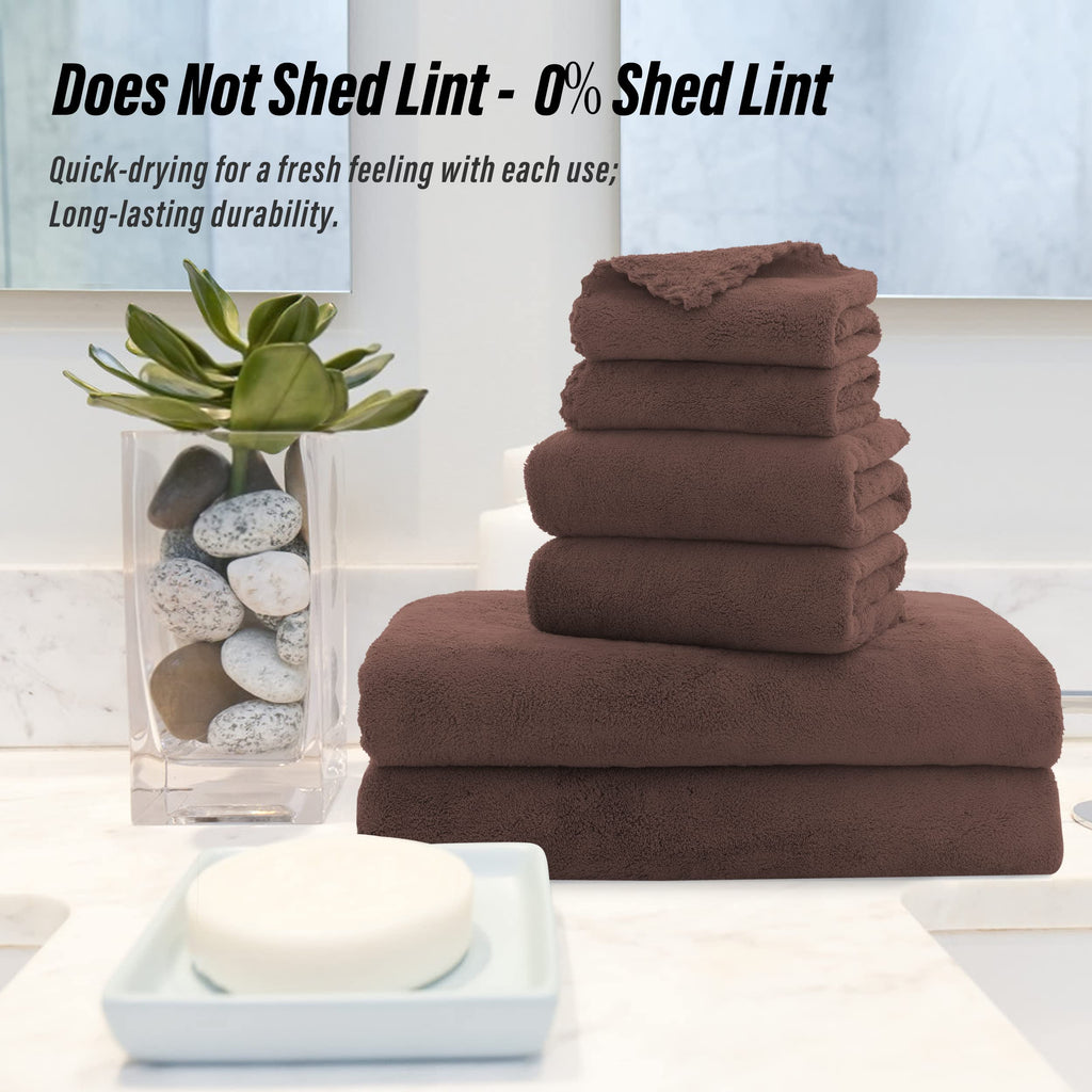 Ultra Soft Towel Set - Quick Drying - 2 Bath Towels 2 Hand Towels 2 Washcloths - Microfiber Coral Velvet Highly Absorbent Towel (6 Pcs)