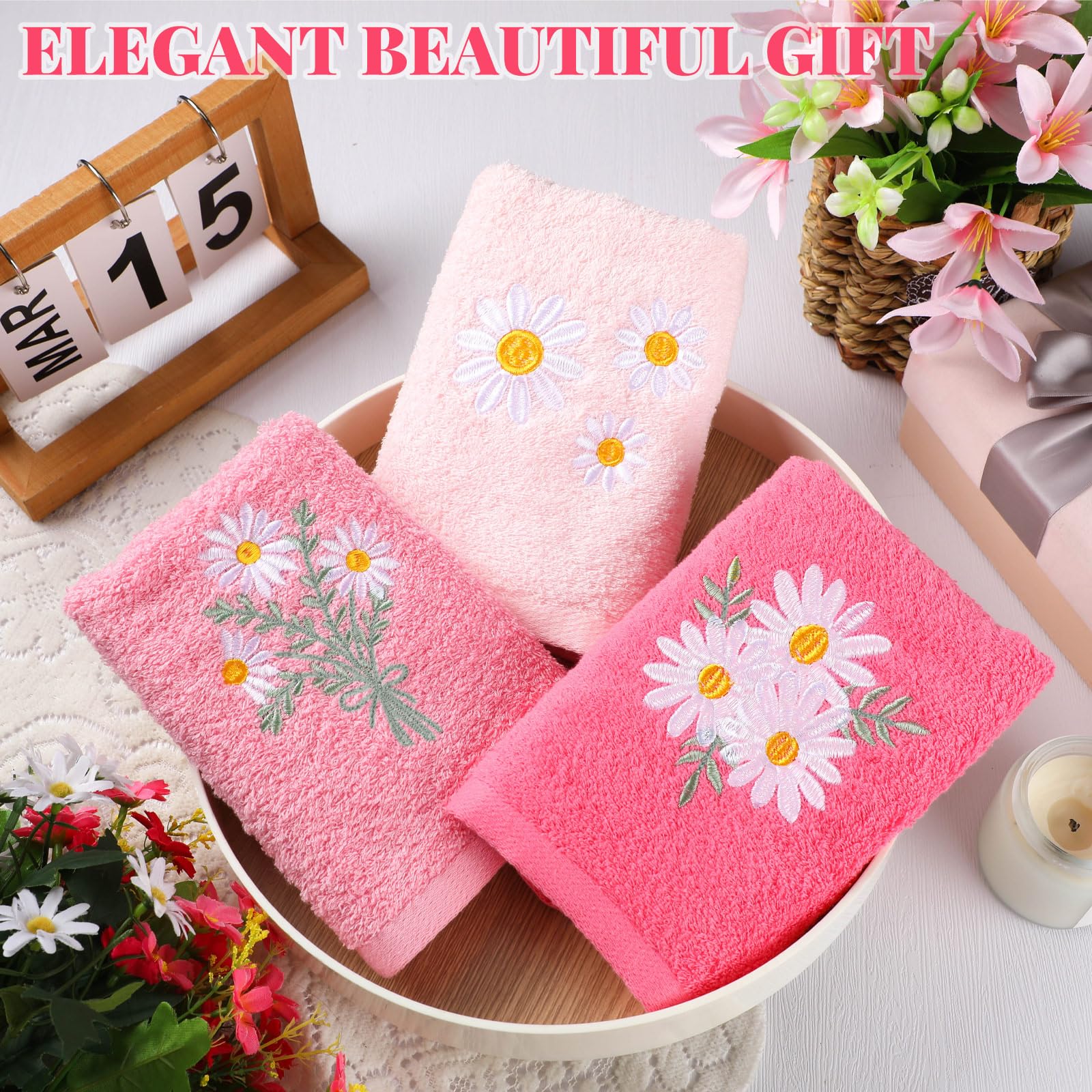 Rose Floral Hand Towels Farmhouse Pink Rose Bathroom Decor 14x29 Inch Embroidered Decorative Cute Summer Flowers Hand Towels Cotton Soft Absorbent Towels for Bathroom Kitchen