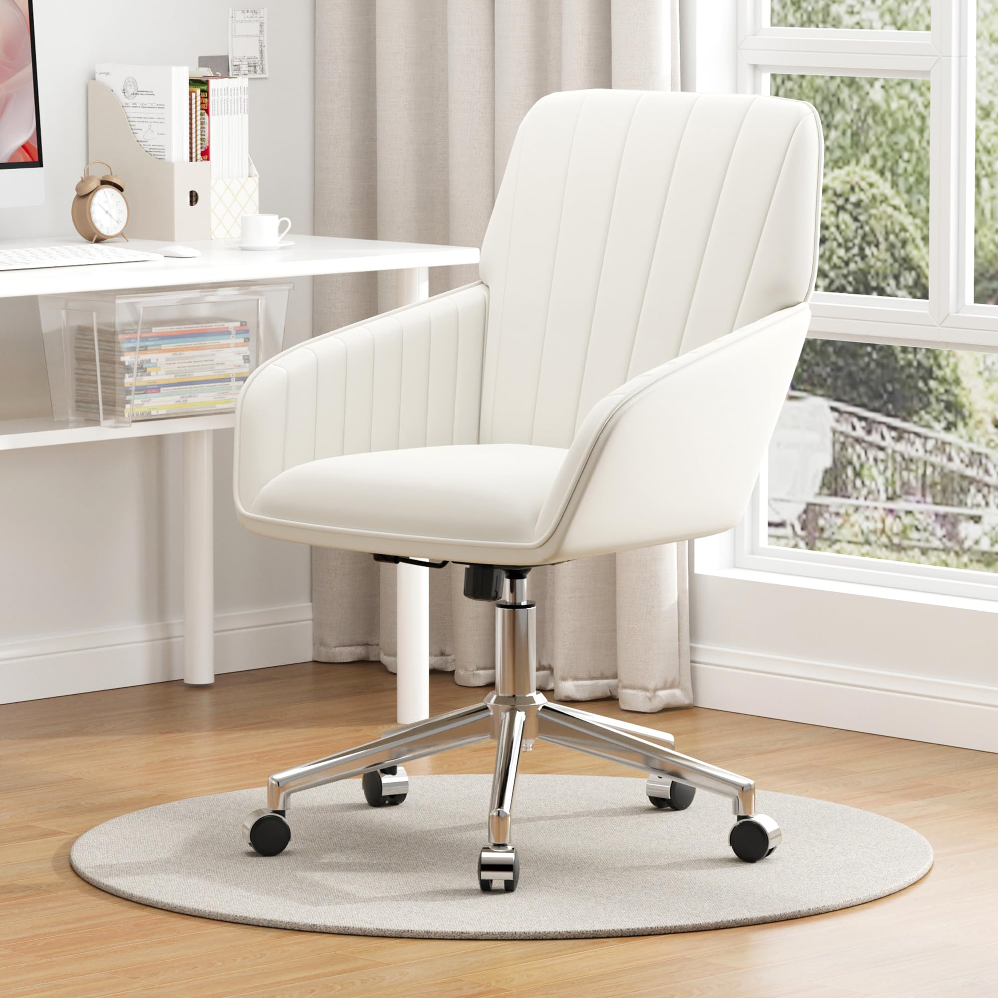 Velvet Modern Cute Chair with Back, Height Adjustable Upholstered Vanity Chair with Swivel Wheels