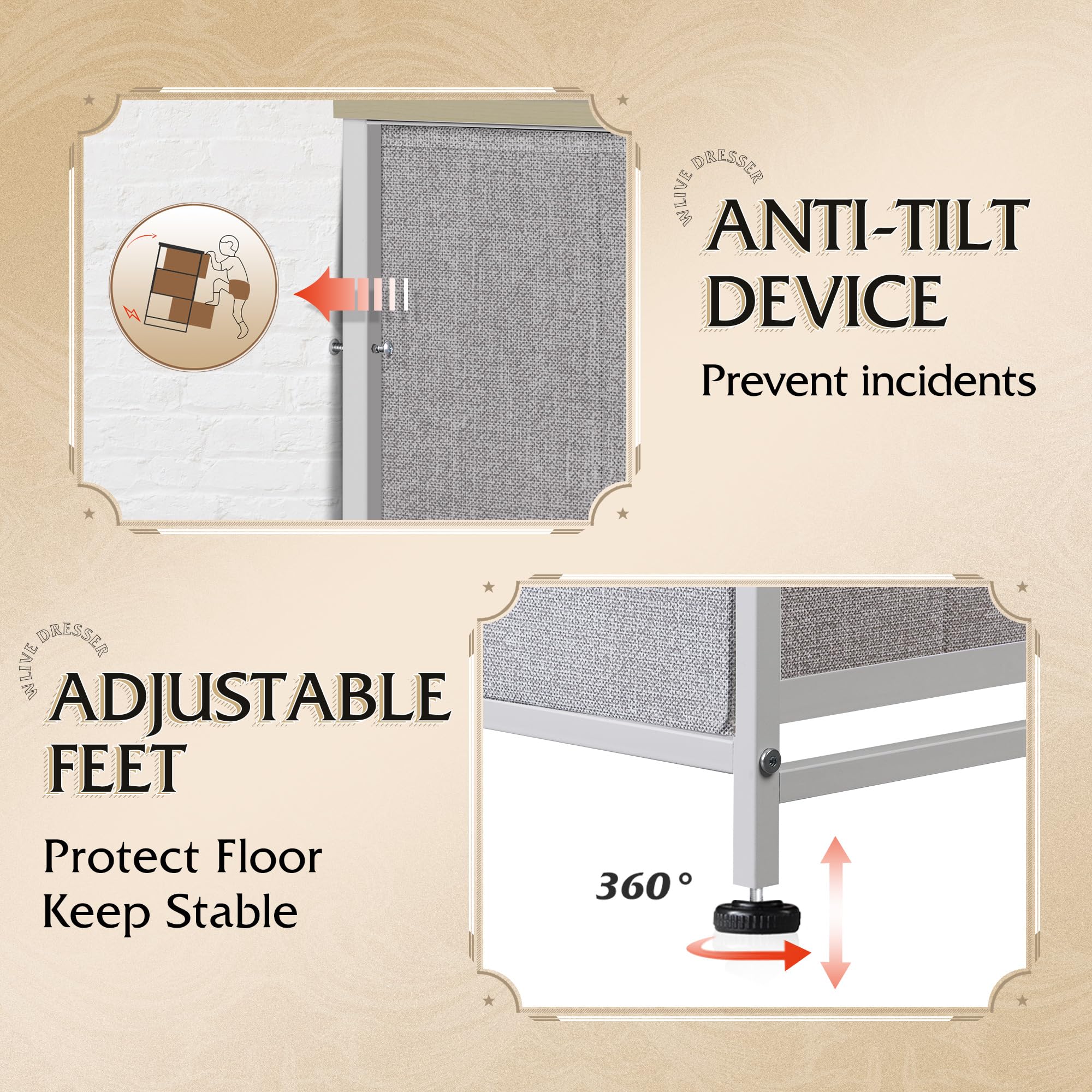 Drawer Fabric 9 Dresser â€?Tall Storage Tower with Bins, Steel Frame, and Wood Top