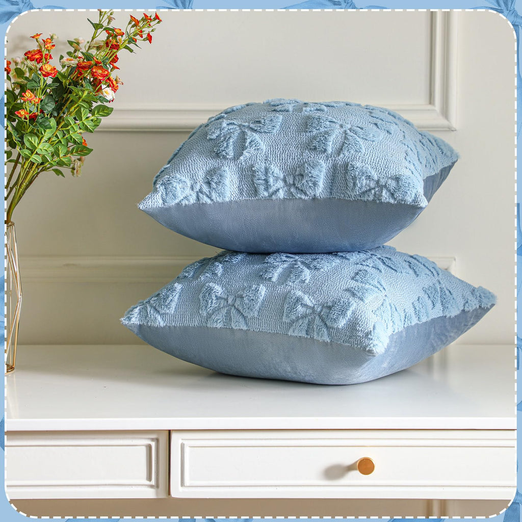 Coquette Bow Pillow Covers - Set of 2 Room Decor Cute Faux Fur Soft Pillow Covers Fluffy Plush Aesthetic Pillow Covers for Bed Sofa Couch Covers 18x18