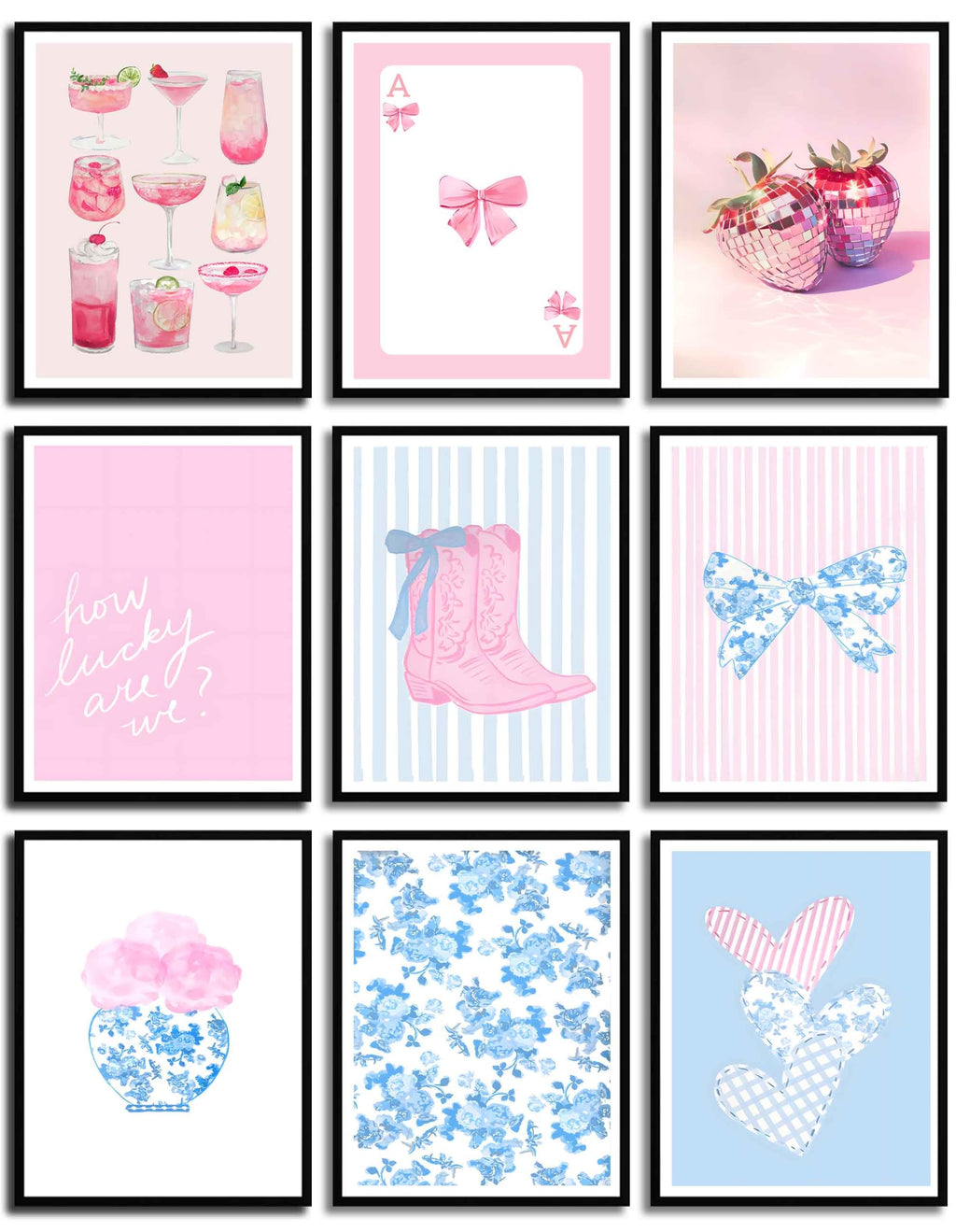 Pink Bows Canvas Wall Art Trendy Coquette Bow Cute Cat Wall Decor