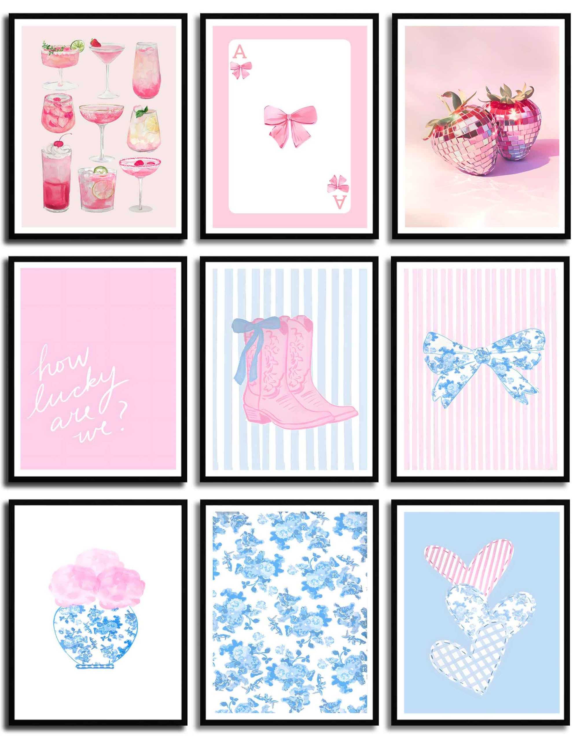 Pink Bows Canvas Wall Art Trendy Coquette Bow Cute Cat Wall Decor