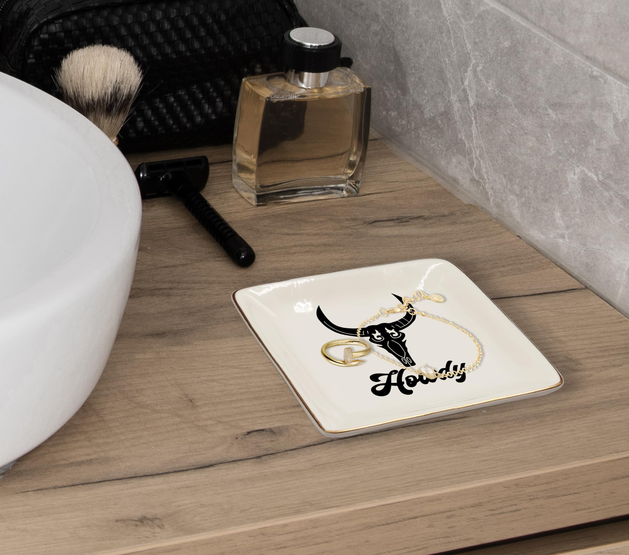 Ceramic Jewelry Tray Dish, Pink Print Jewelry Plate Trinket Dish