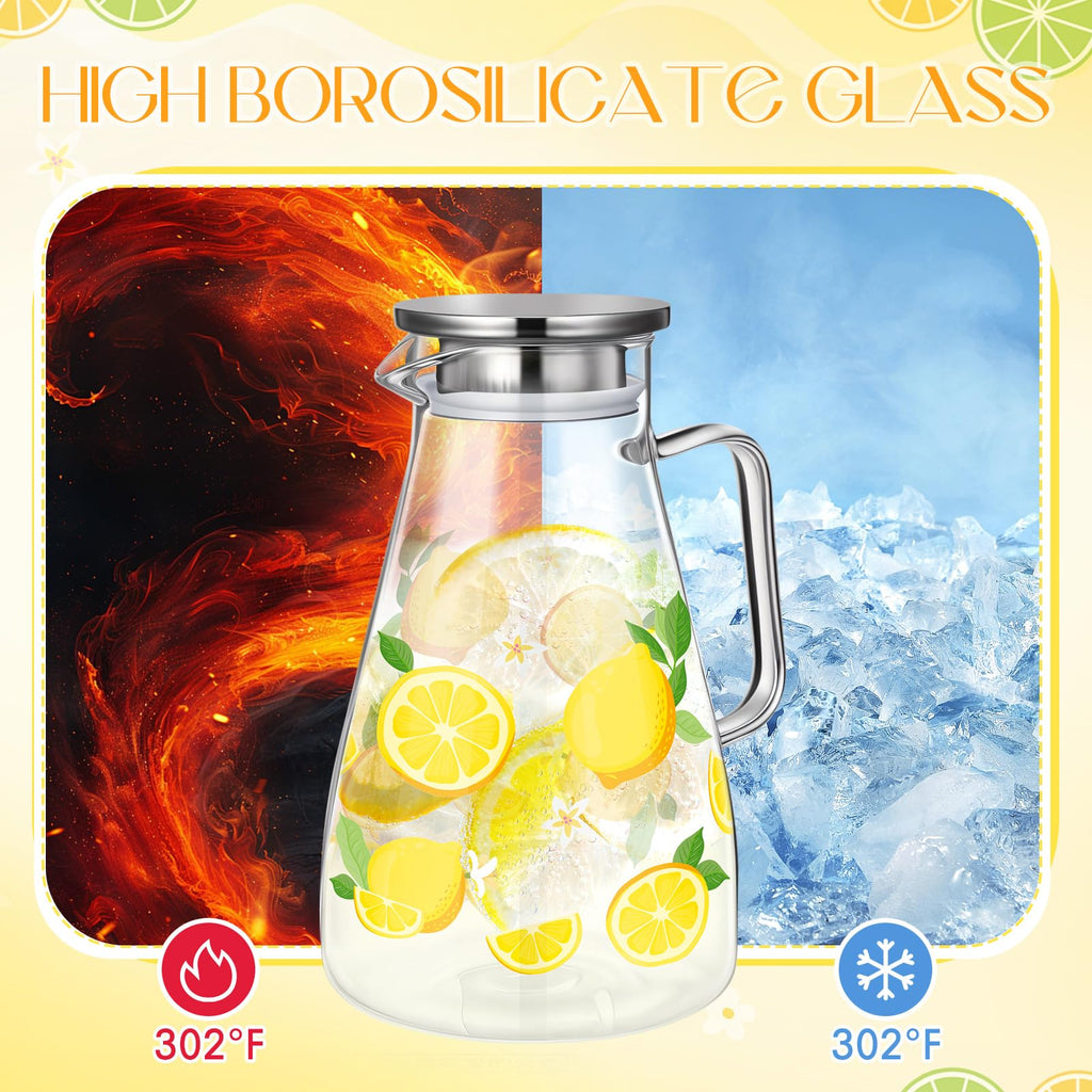 Glass Pitcher with Lid Water Pitcher with Handles Hot and Cold Resistant