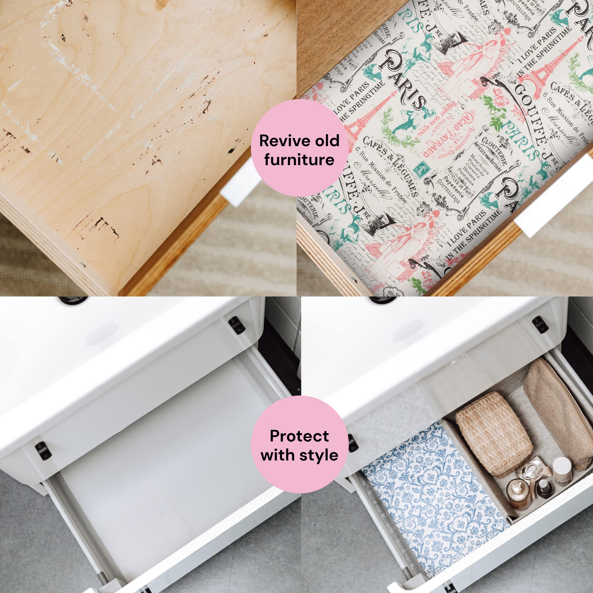 Scented Drawer Liners - Non-Adhesive Paper Sheets for Closet Shelves, Cabinet, Home Essentials & Dresser - 14 x 19.5 Inch Royal Damask Print Drawer Liner - Coquette Room Decor