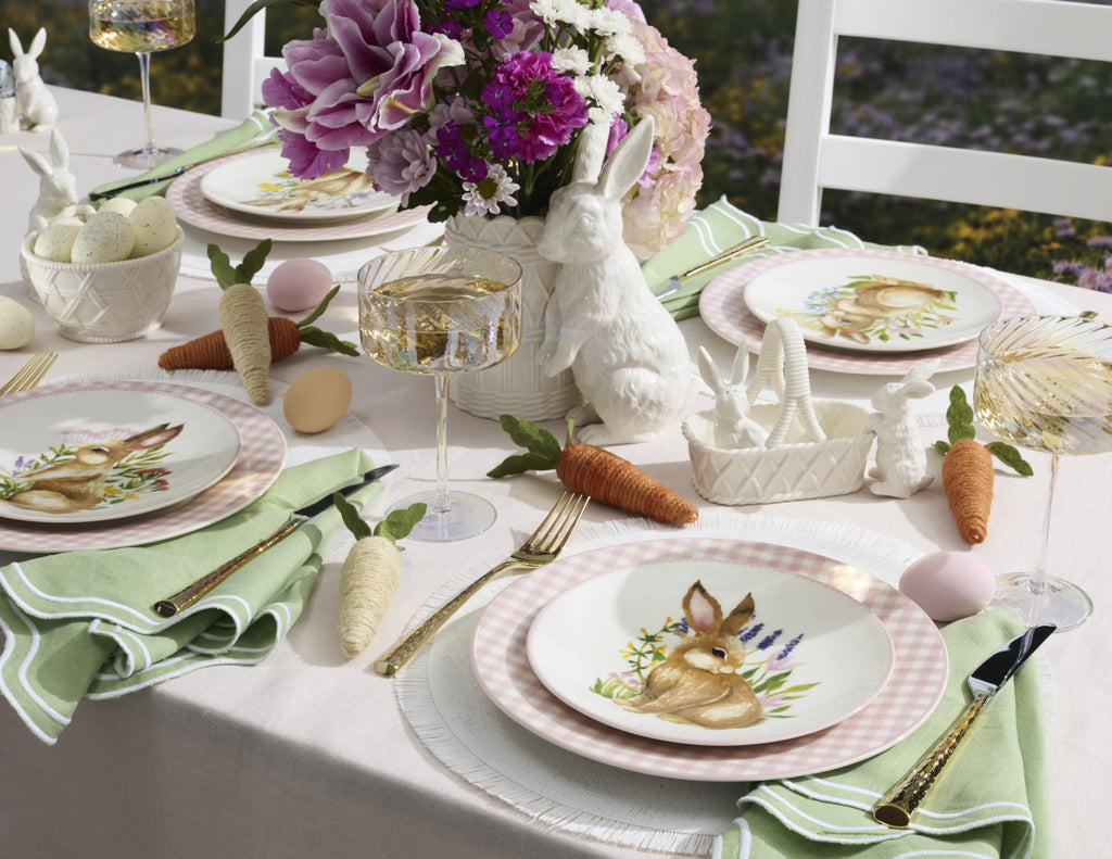 Pink Gingham Dinner Plates, Set of 4