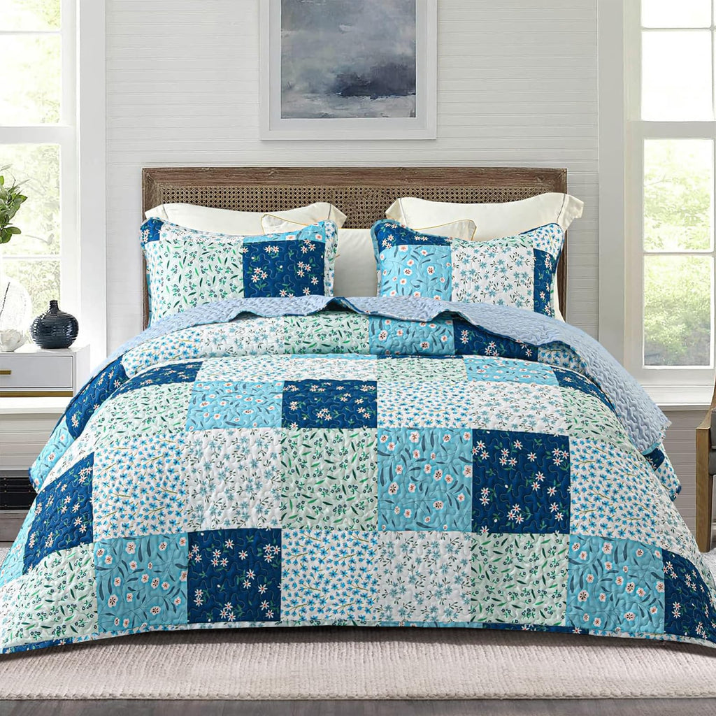 Reversible Patchwork Quilts Full Size, Lightweight Boho Printed Bedspreads Coverlets Quilt Bedding Set with 2 Pillow Shams