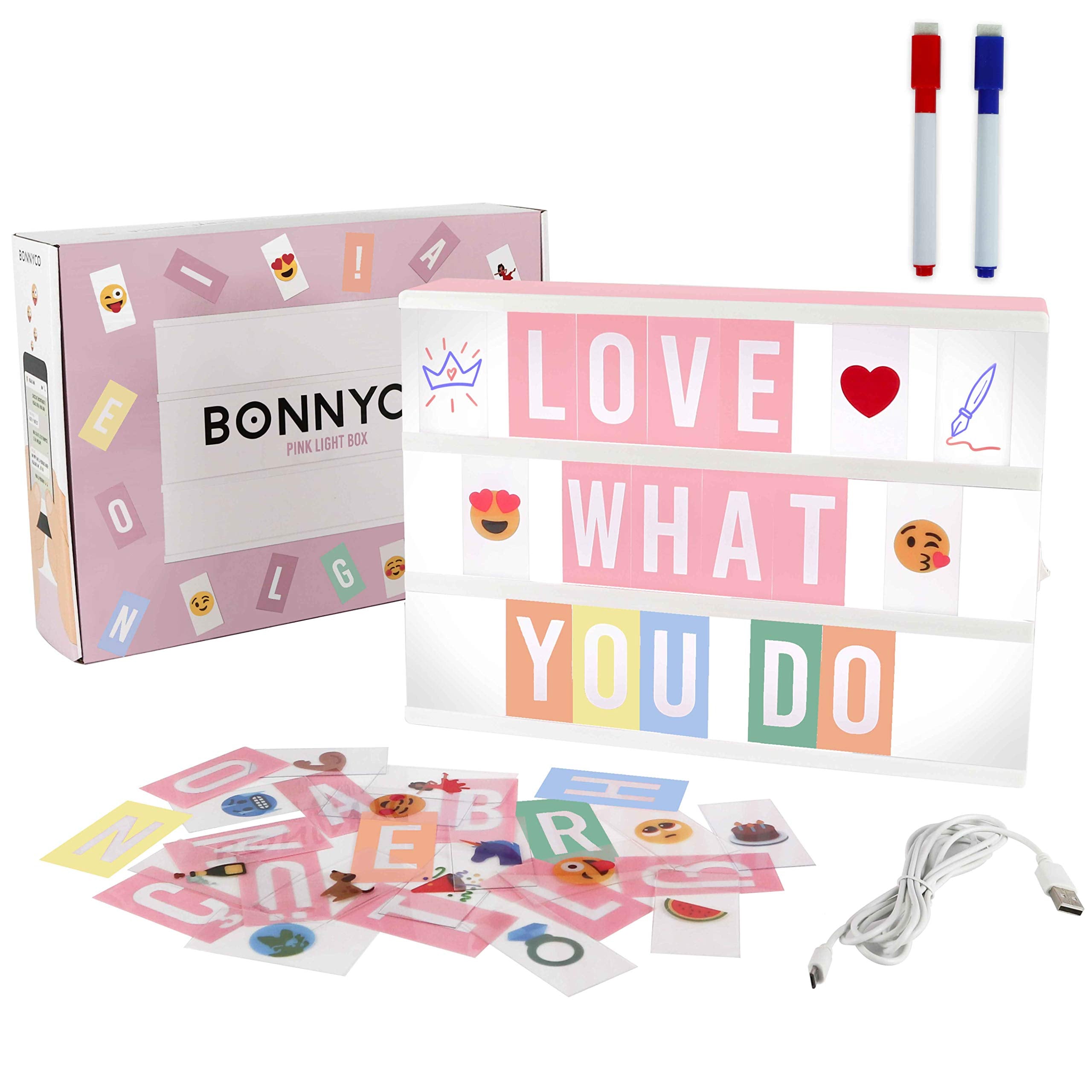 Light Box â€?400 Letters & Emojis, LED Sign for Home & Office Decor, Gifts for Women & Girls
