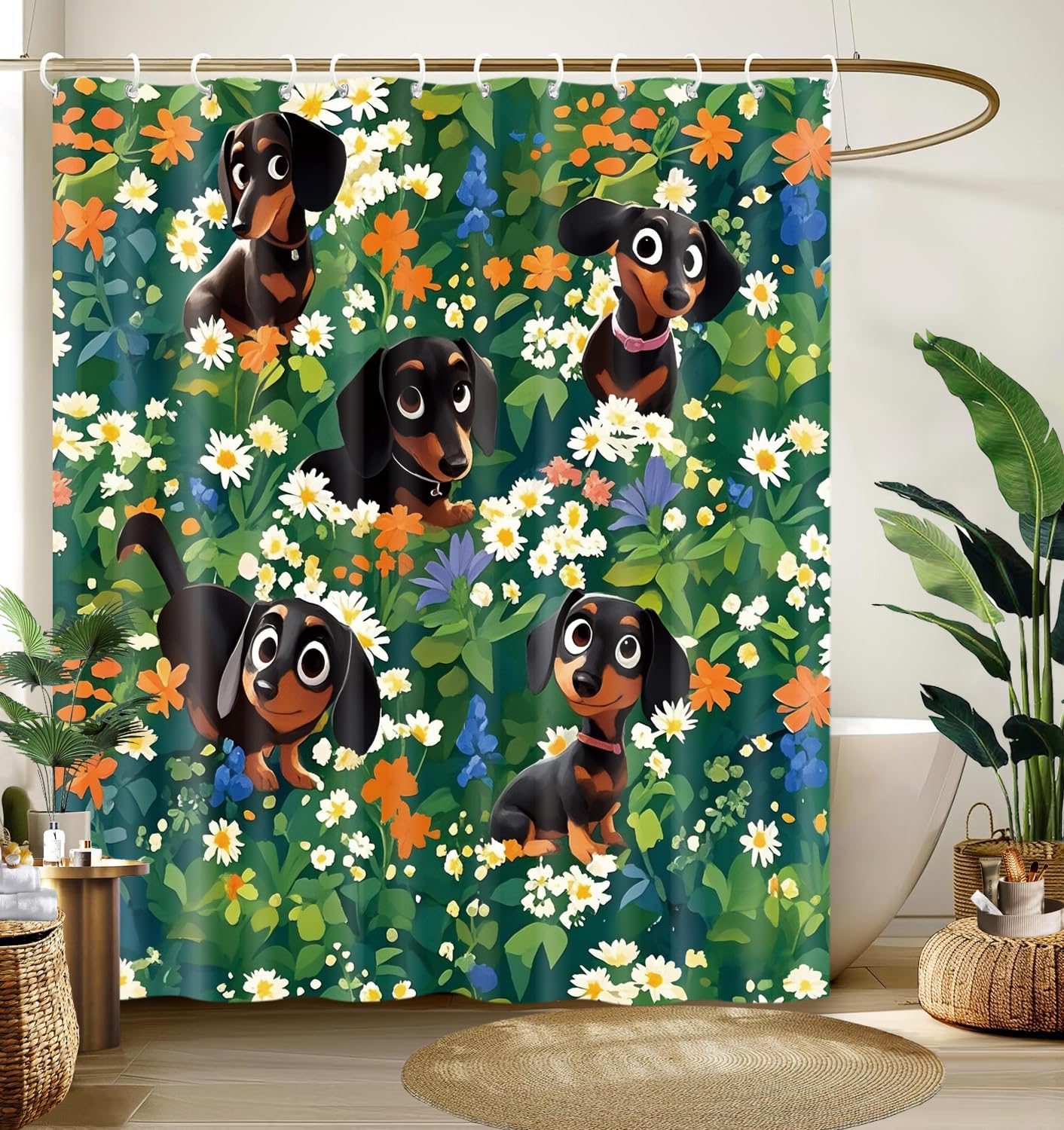 Cute Shower Curtain for Bathroom Modern Aesthetic Funky Decorative, Pretty Chic Cloth Set with Hooks, 72x72 Inch