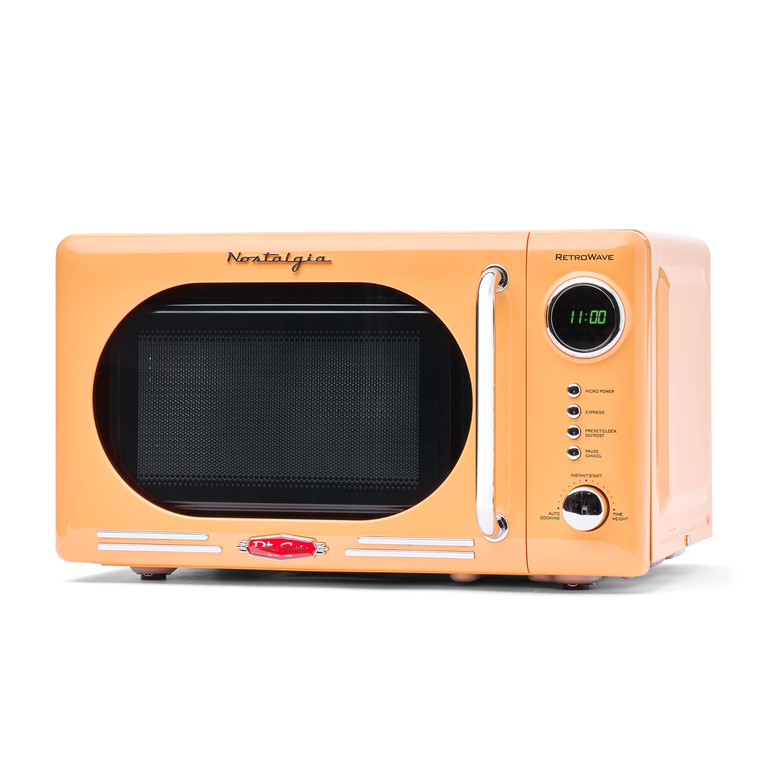 Nostalgia Retro Compact Countertop Microwave Oven 0.7 Cu. Ft. -700-Watts with LED Digital Display-Child Lock-Easy Clean Interior-Pink