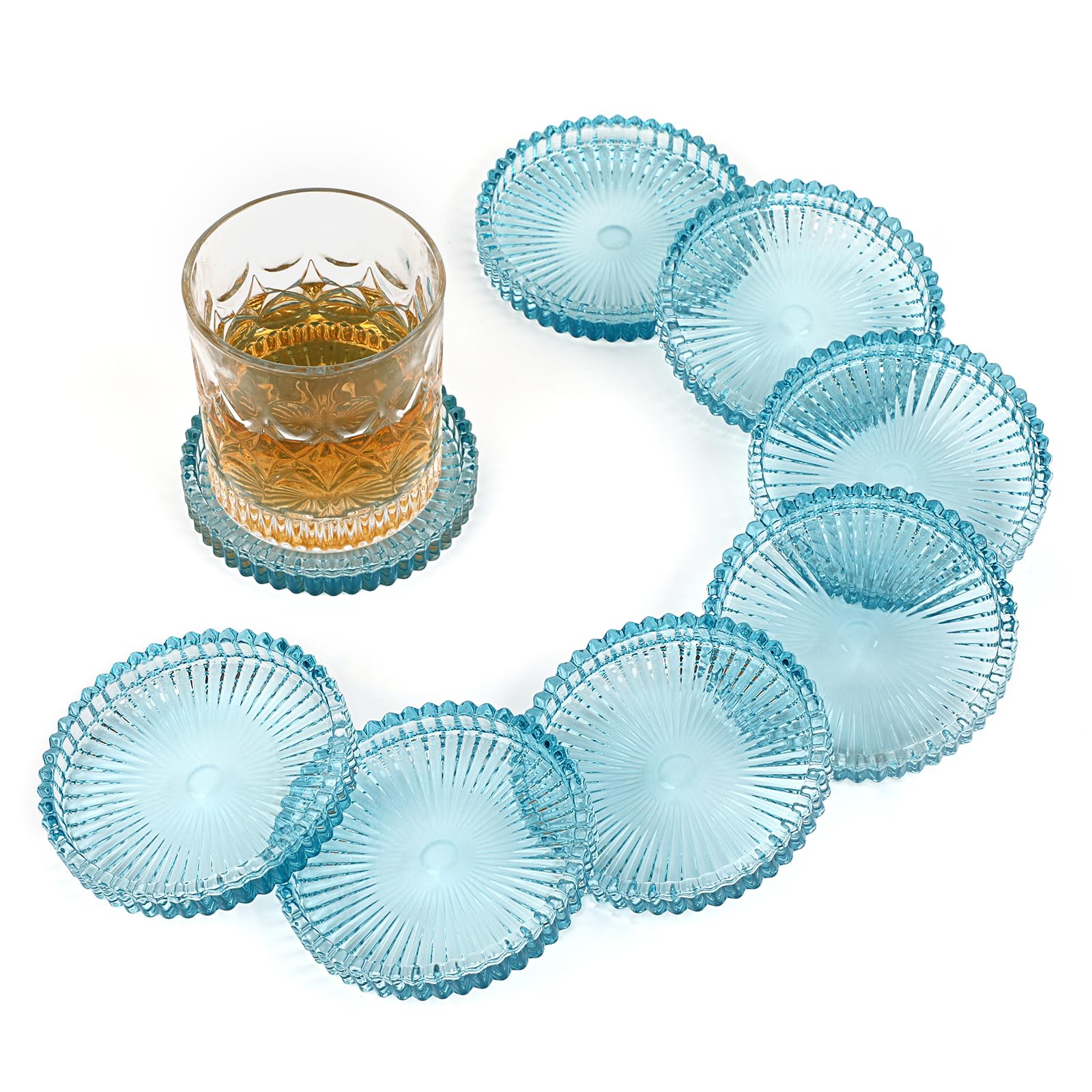 Modern Clear Coaster Set of 8- Glass Coasters for Drinks Crystal Coasters Round Cup Coasters